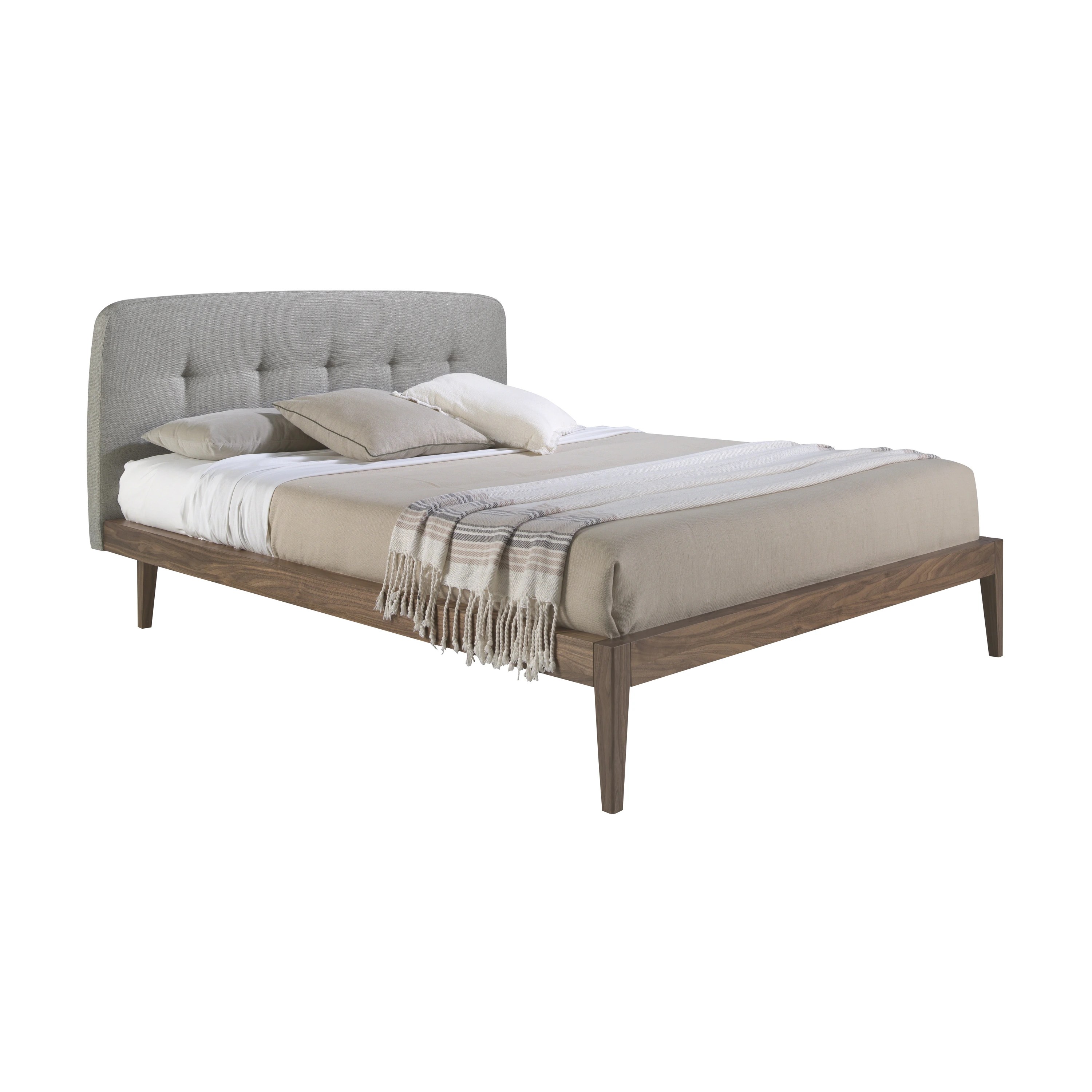 Lit tufté en tissu gris