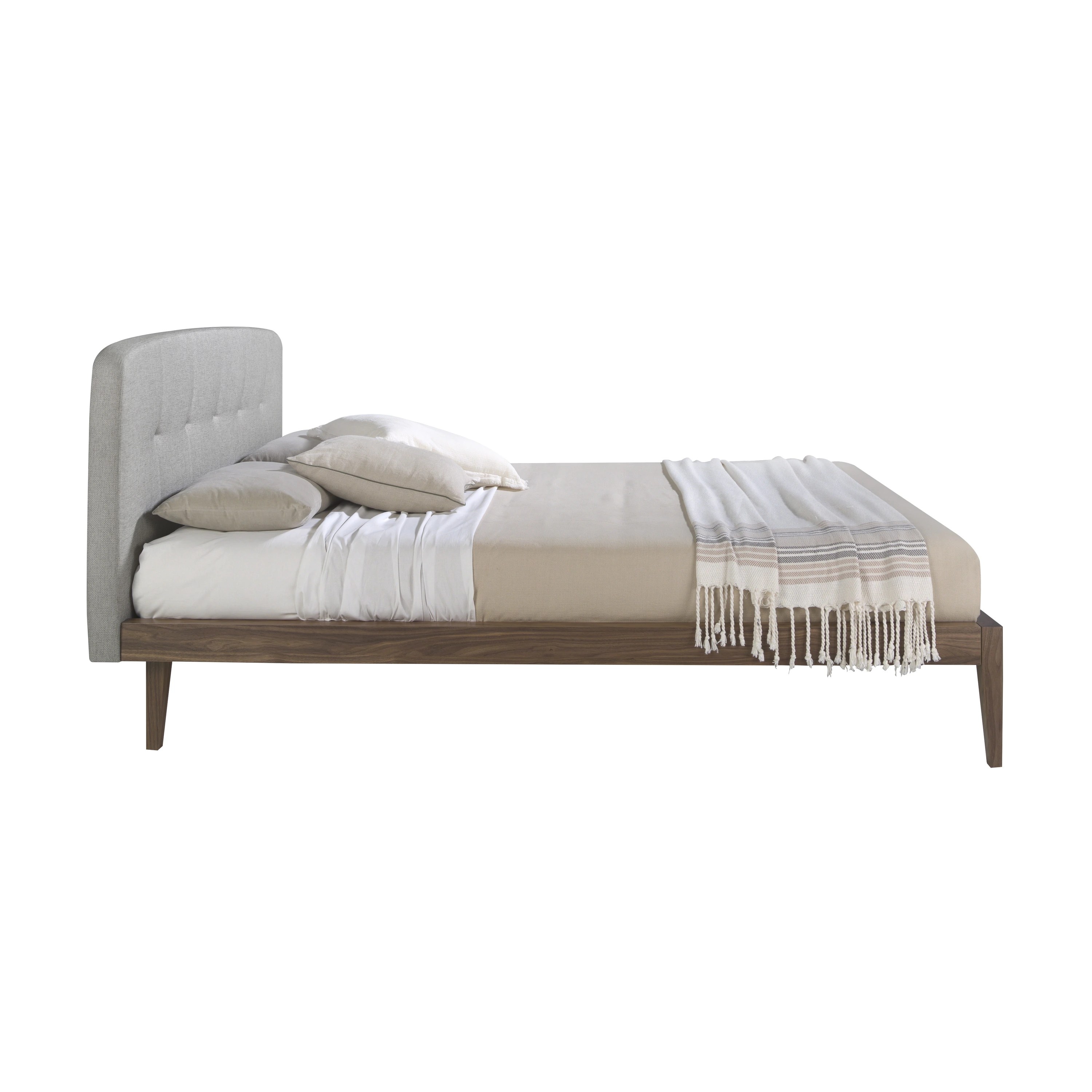 Lit tufté en tissu gris