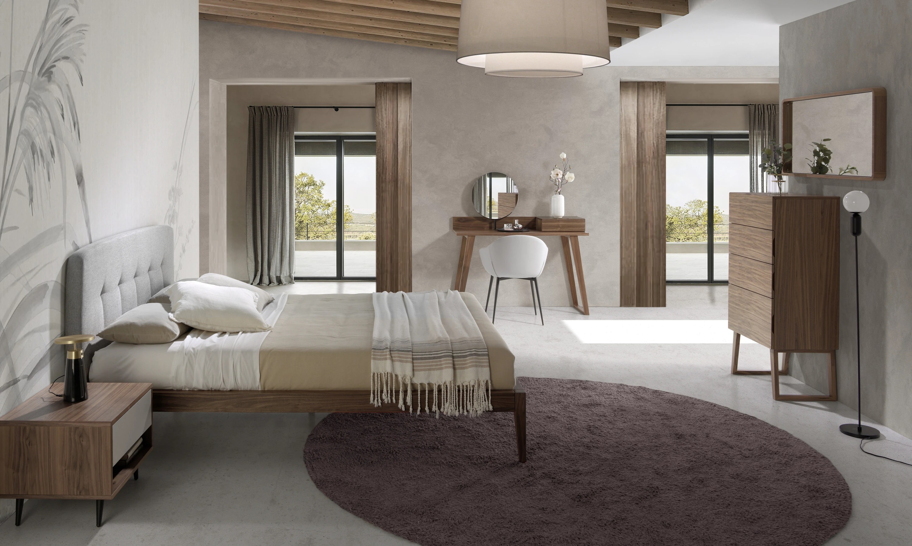 Lit tufté en tissu gris