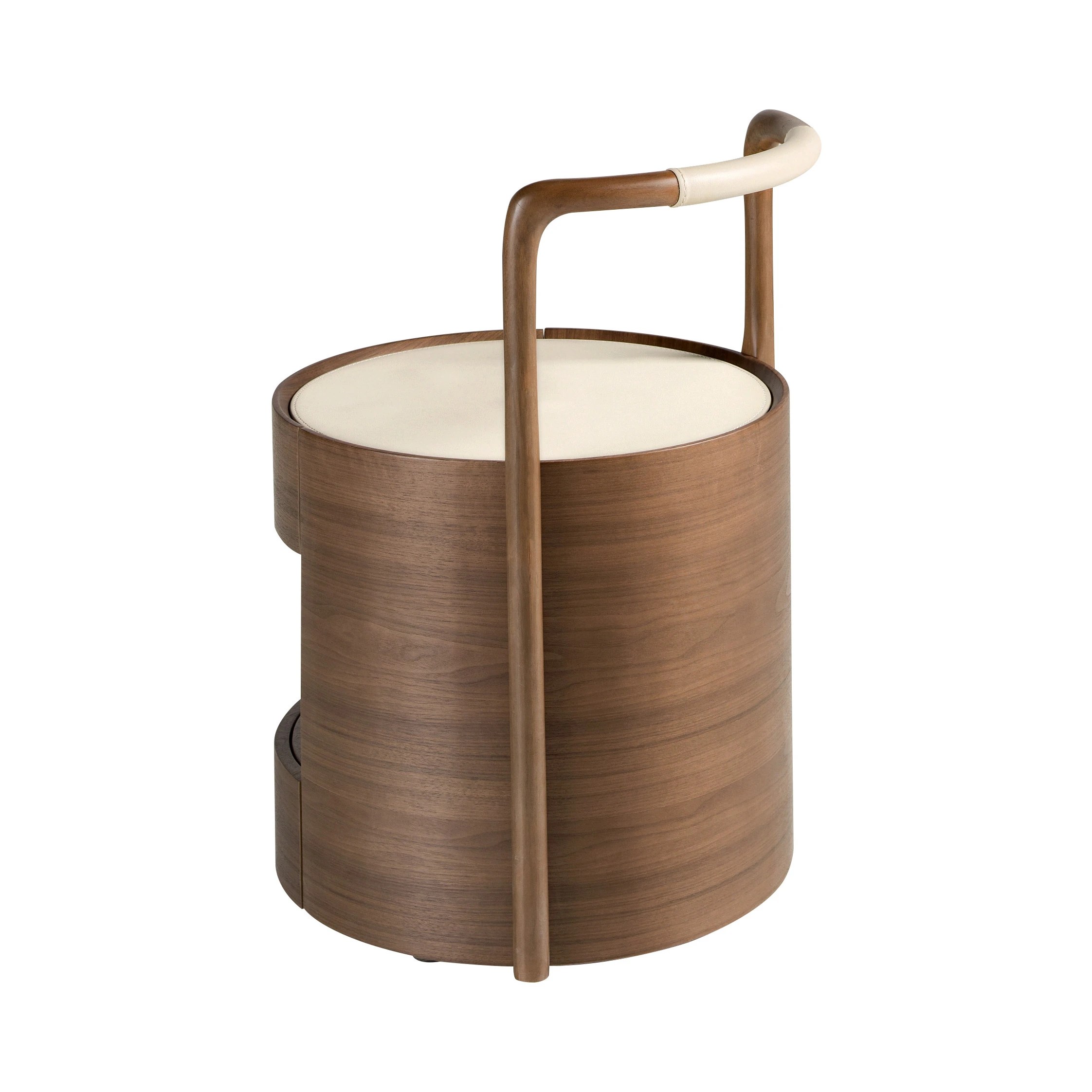 Table de chevet en noyer avec plateau en cuir couleur crème
