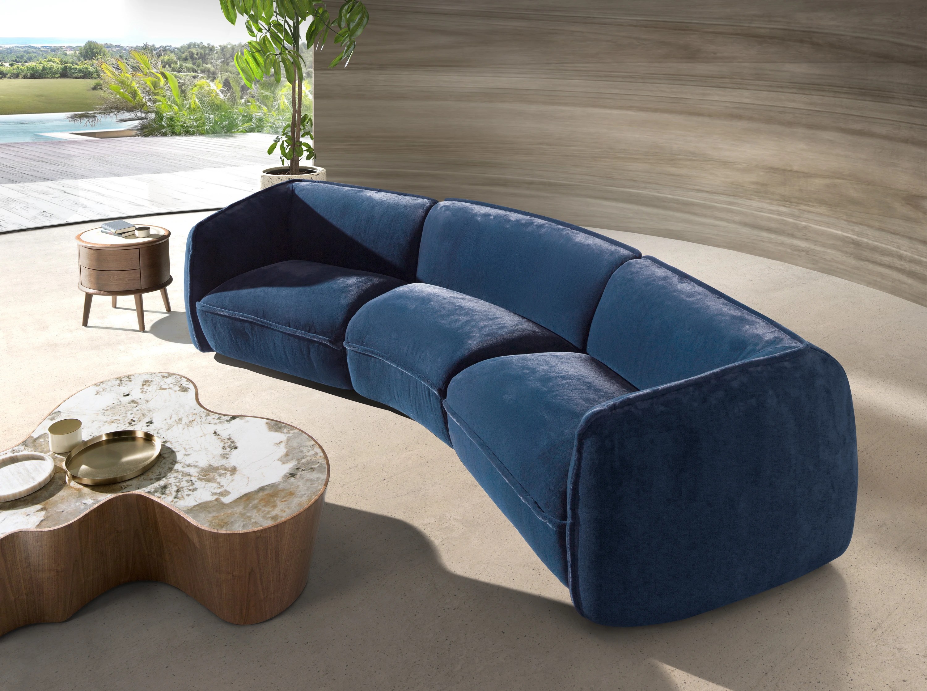 Table de chevet en noyer avec plateau en cuir couleur crème