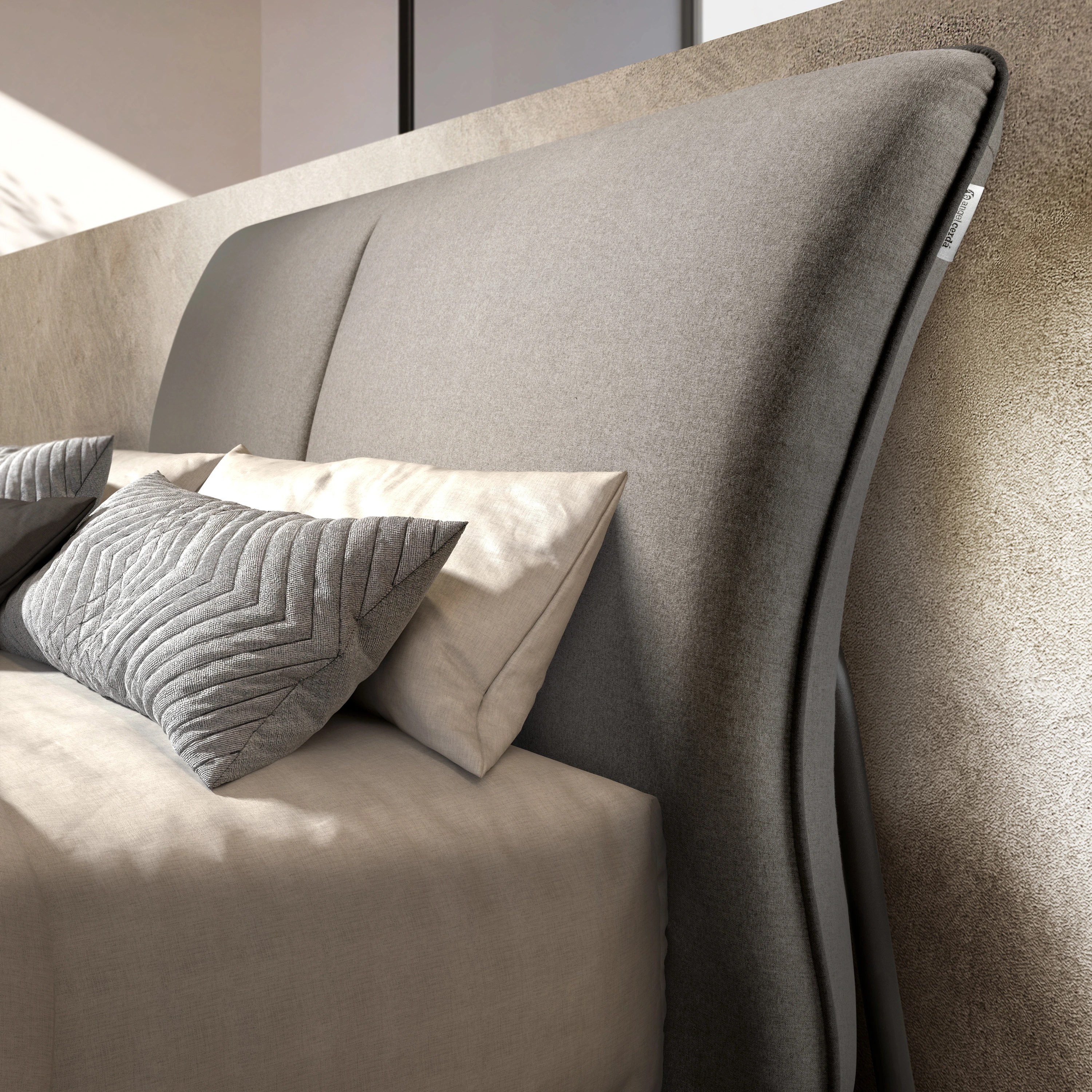 Lit en tissu gris foncé