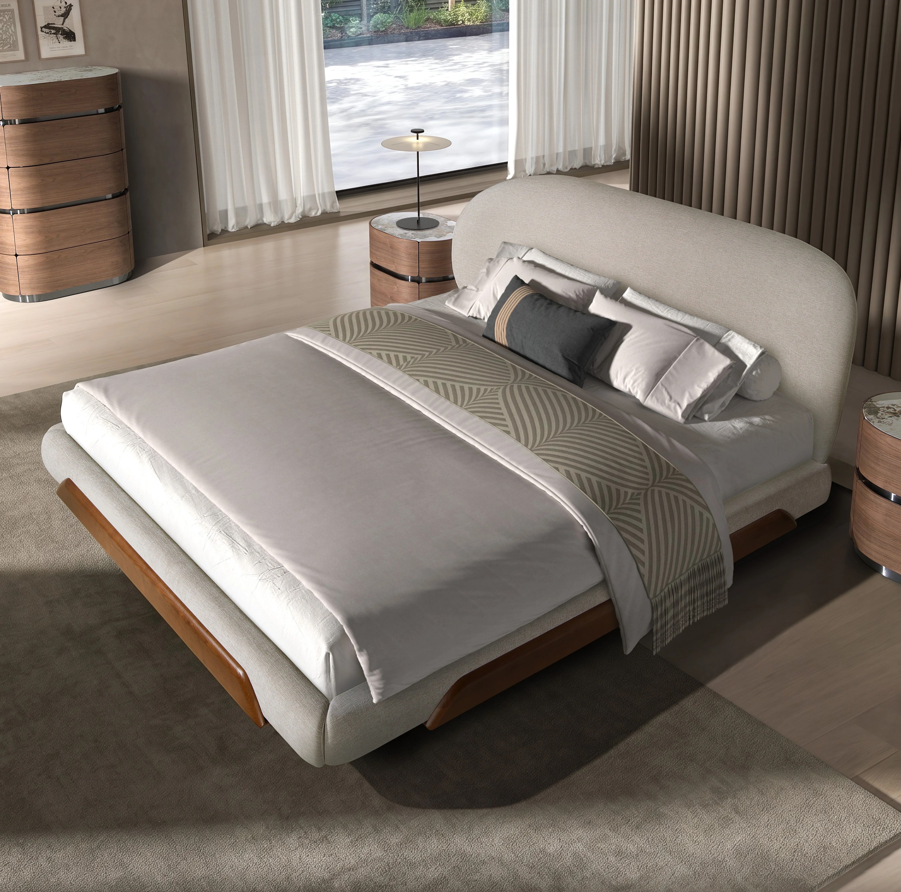 Lit en tissu gris clair