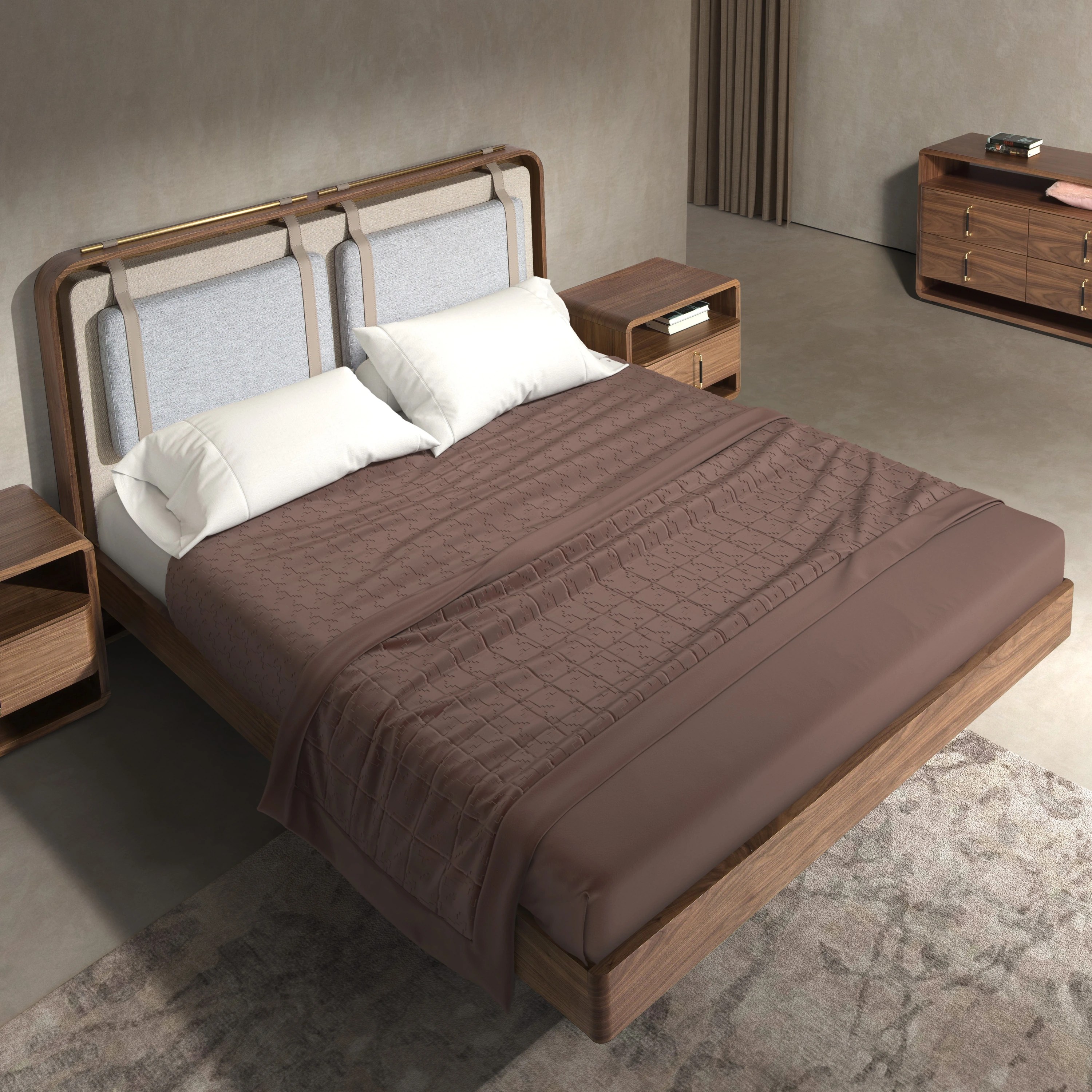 Lit en tissu coloris beige et gris
