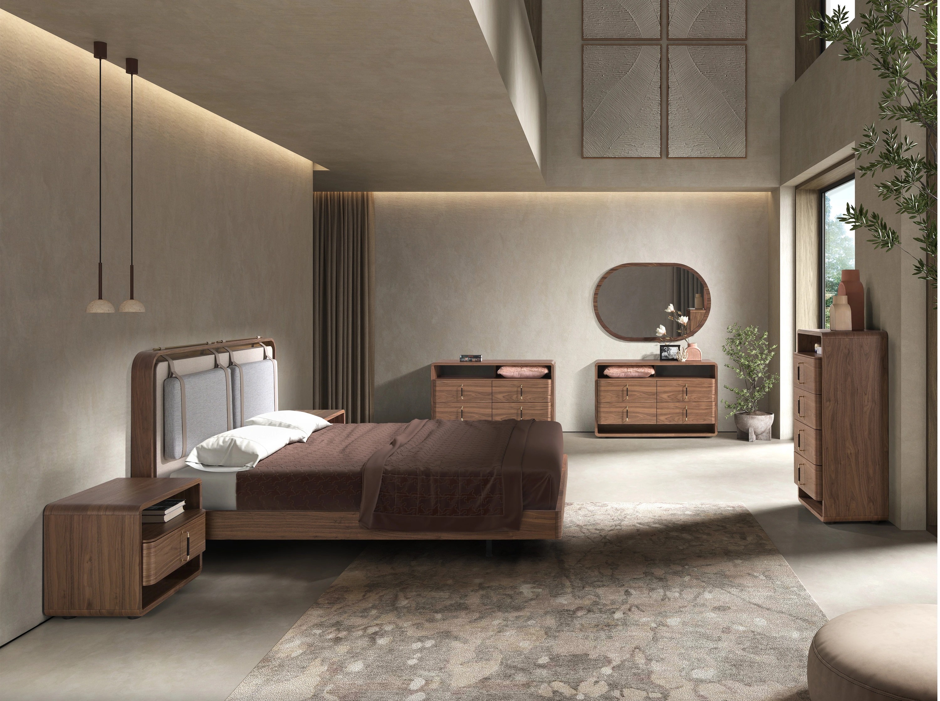 Lit en tissu coloris beige et gris