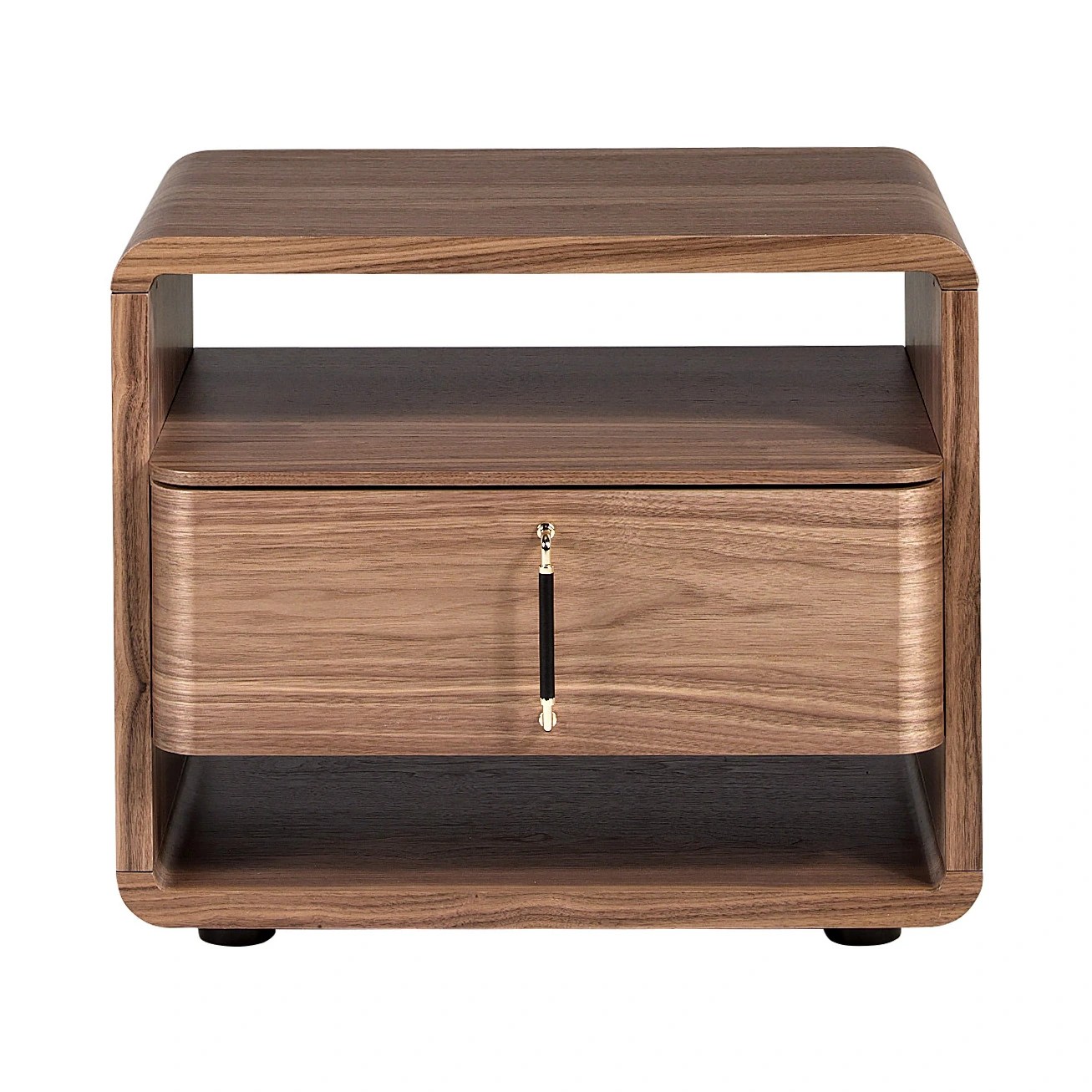 Table de chevet en noyer et PVC noir