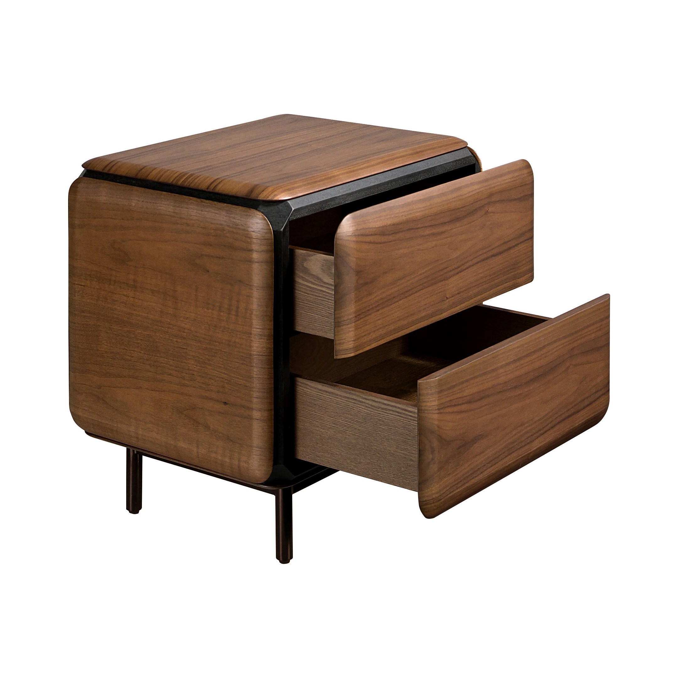 Table de chevet en noyer, wengé et acier marron métal