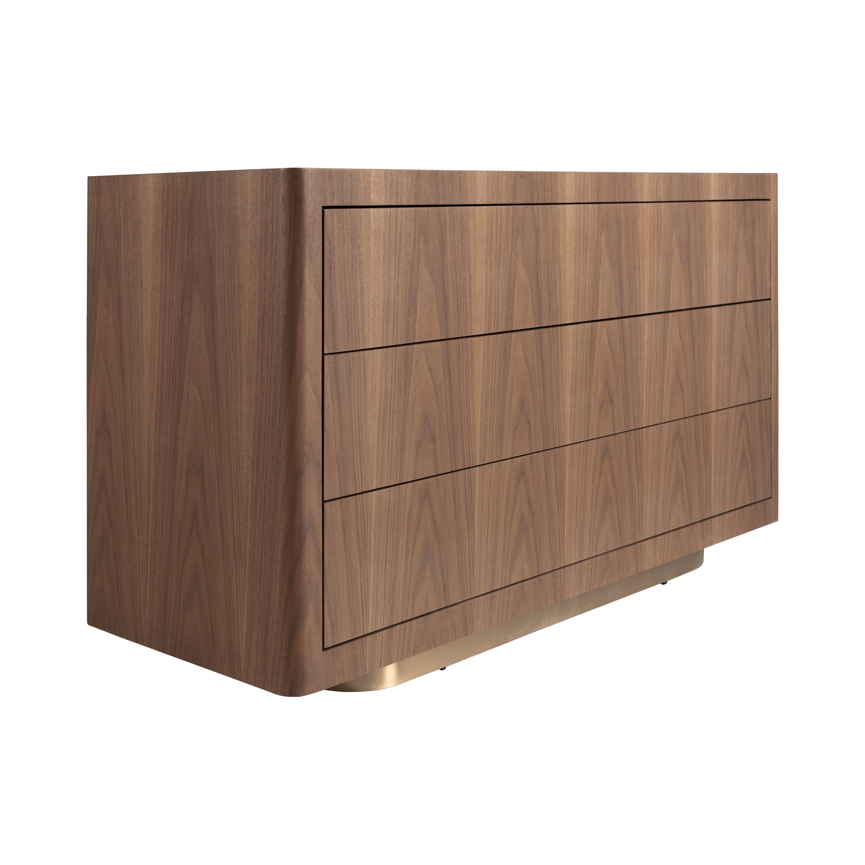 Commode en noyer, acier poli doré et plateau en marbre céramique