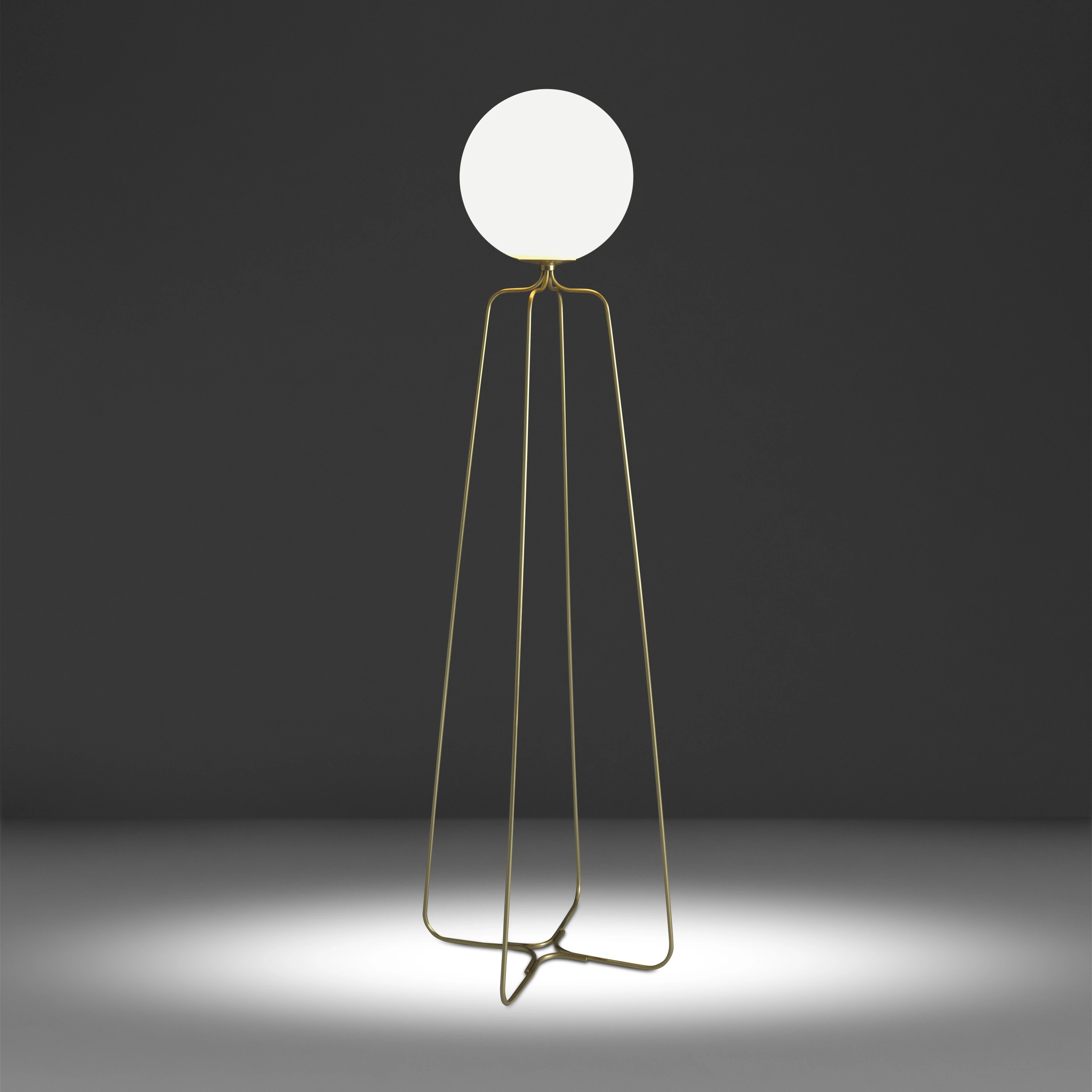 Lampadaire acier doré et verre blanc
