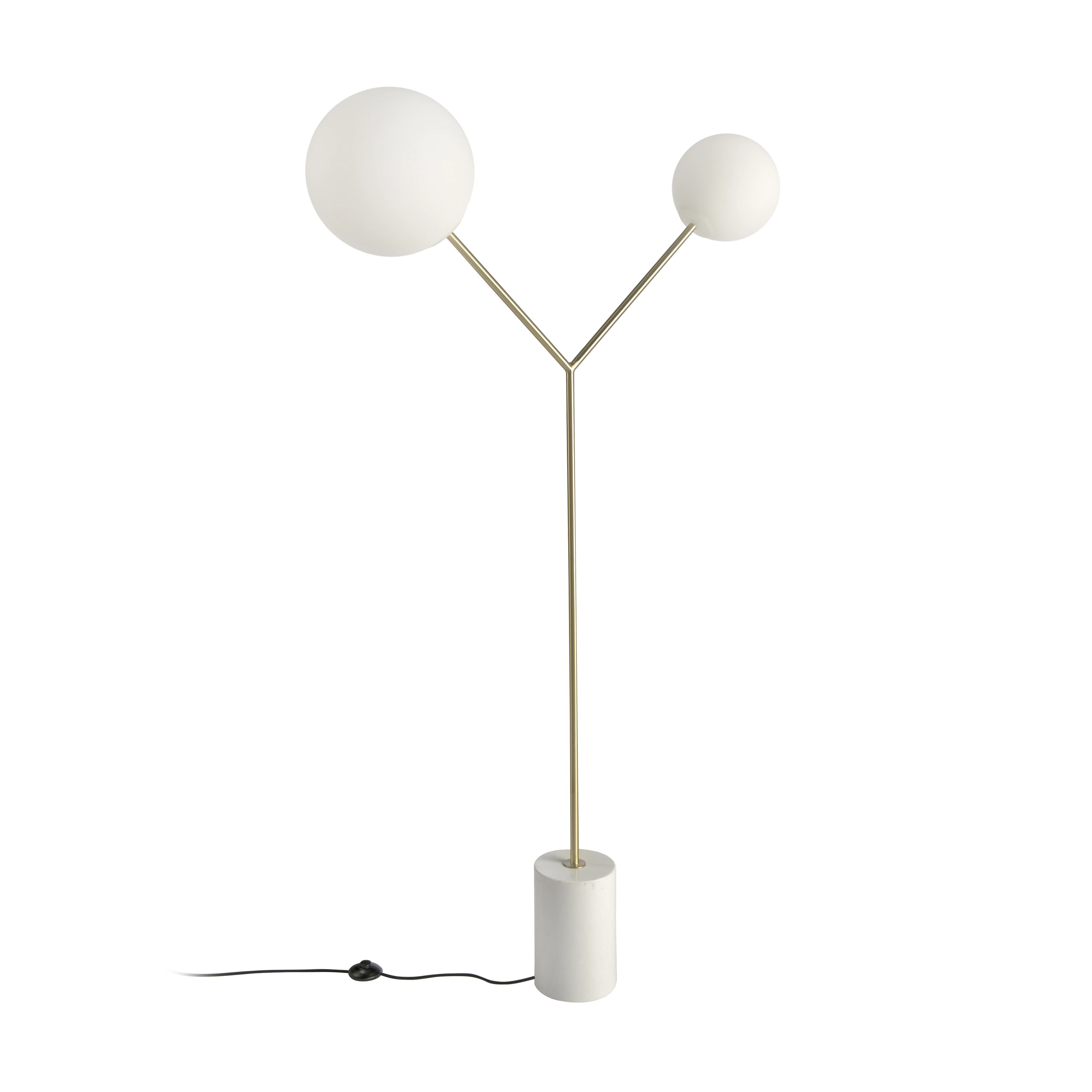 Lampadaire en marbre blanc, acier doré et verre blanc