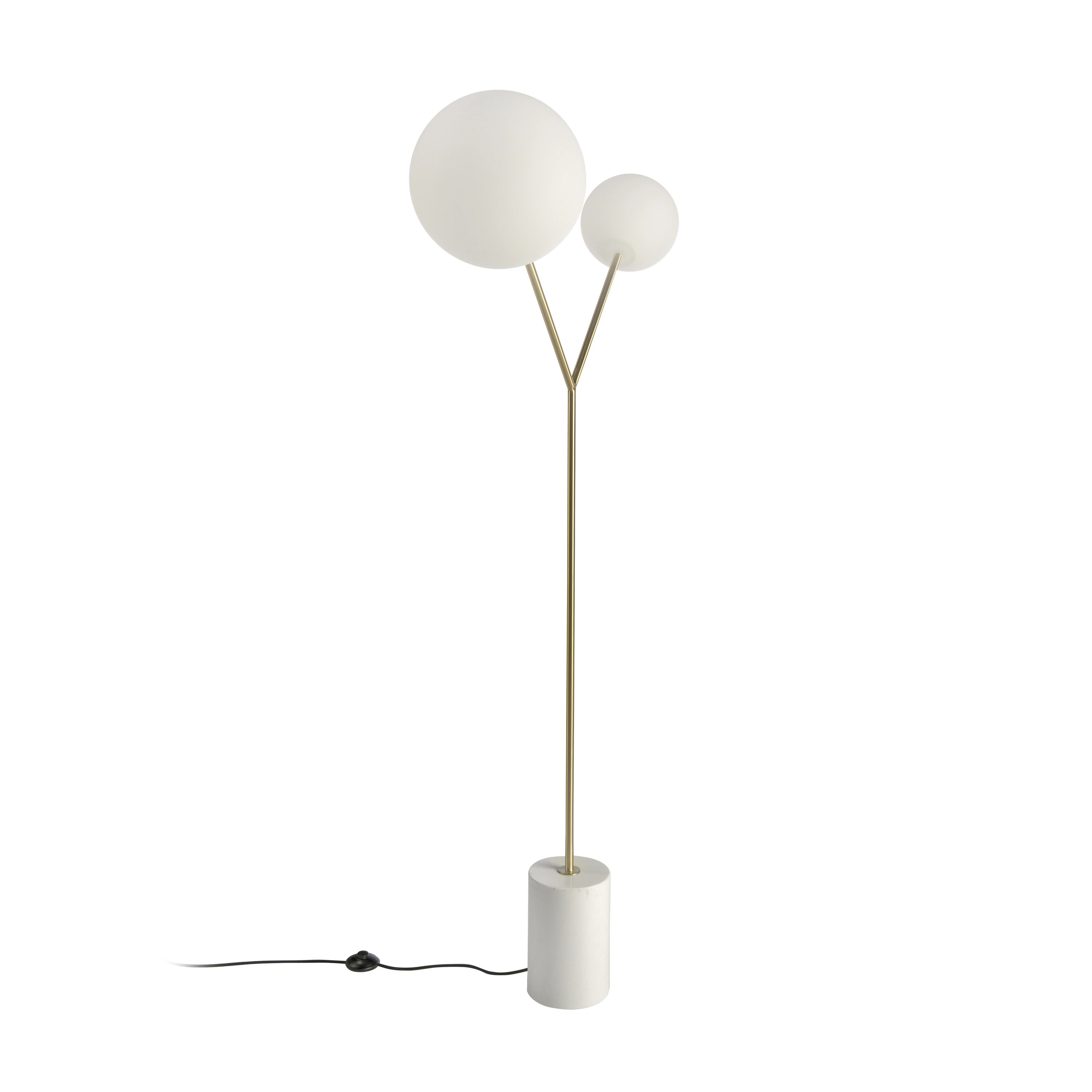 Lampadaire en marbre blanc, acier doré et verre blanc