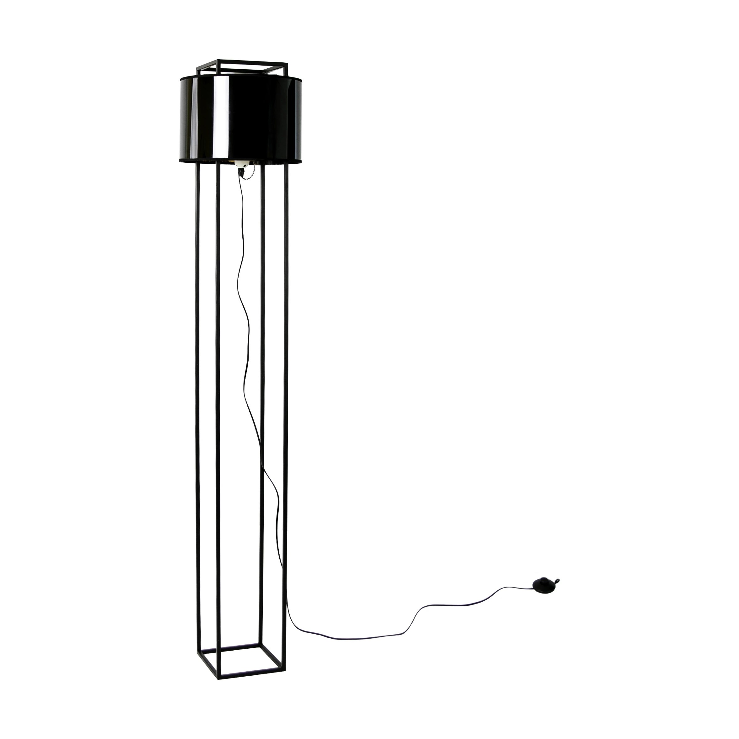 Lampadaire en PVC noir et doré brillant et acier noir