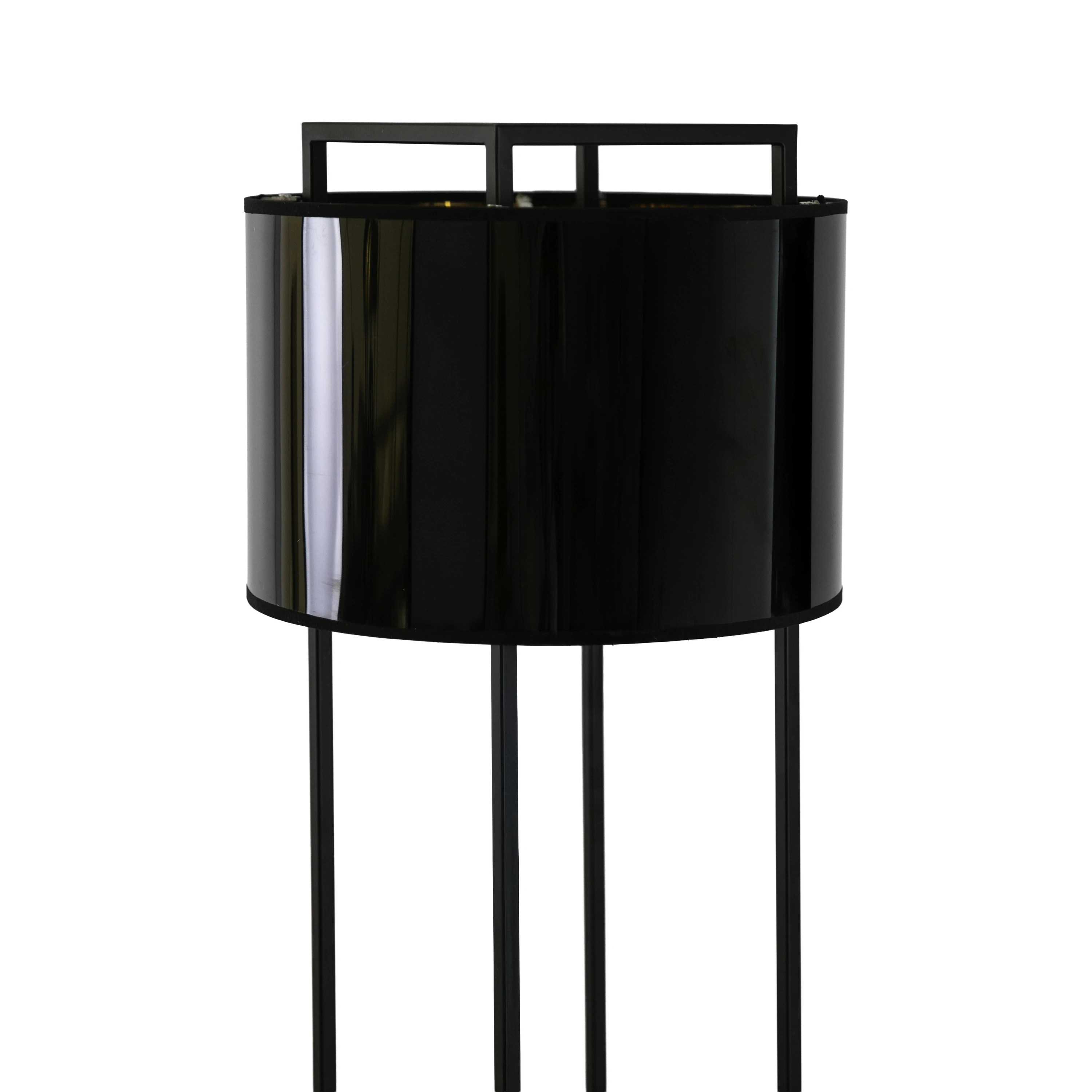 Lampadaire en PVC noir et doré brillant et acier noir