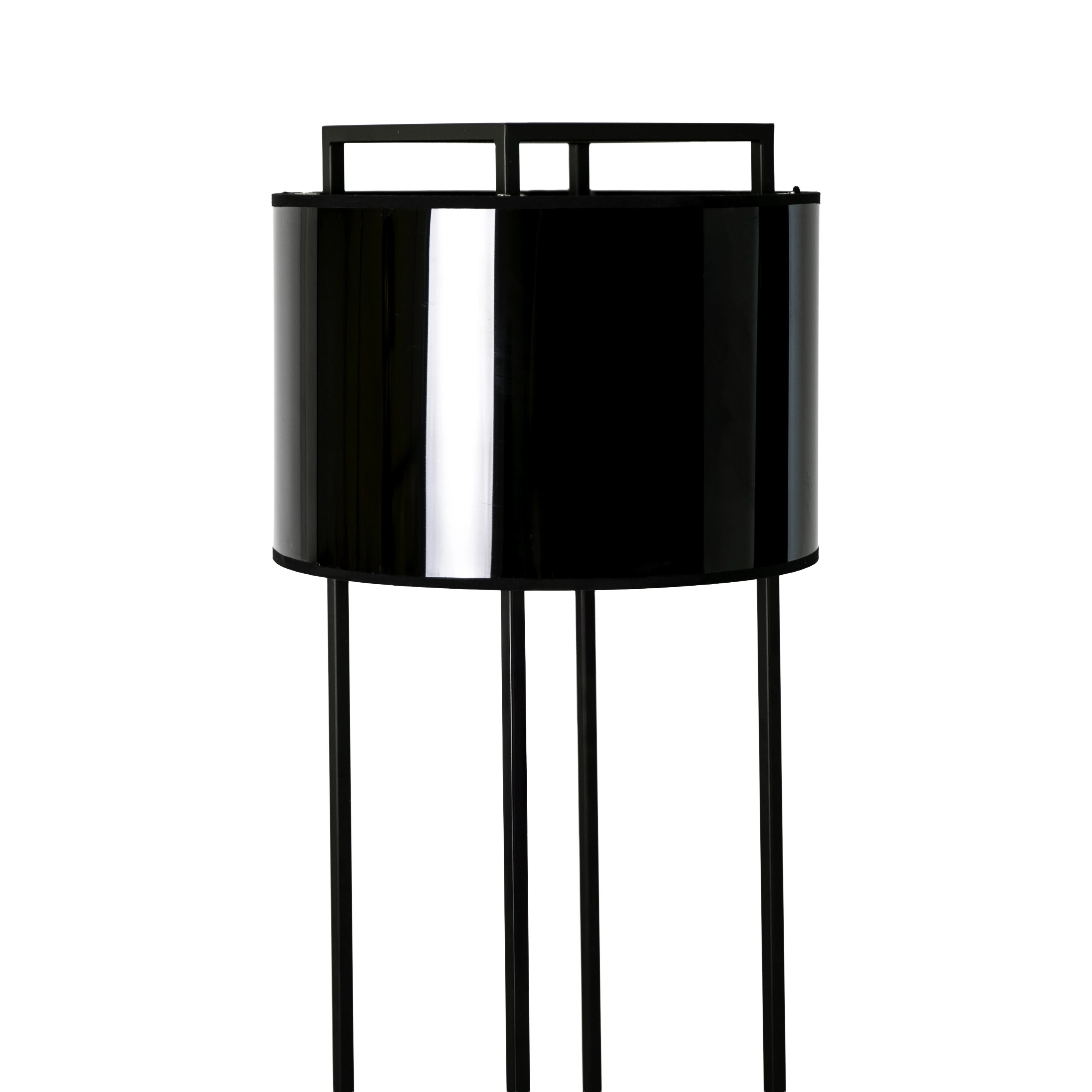 Lampadaire en PVC noir et doré brillant et acier noir