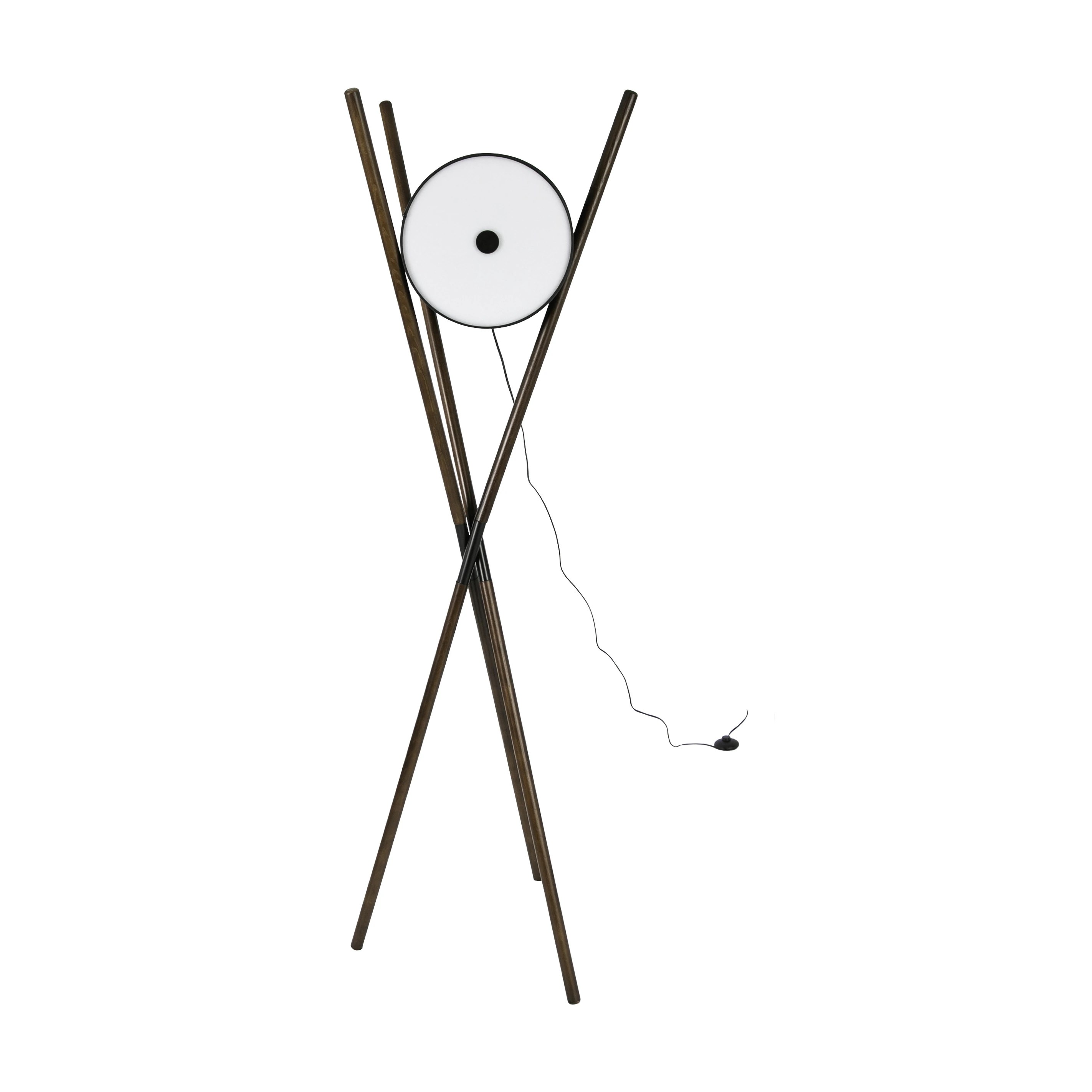 Lampadaire en bois tapissé en similicuir noir et noyer foncé