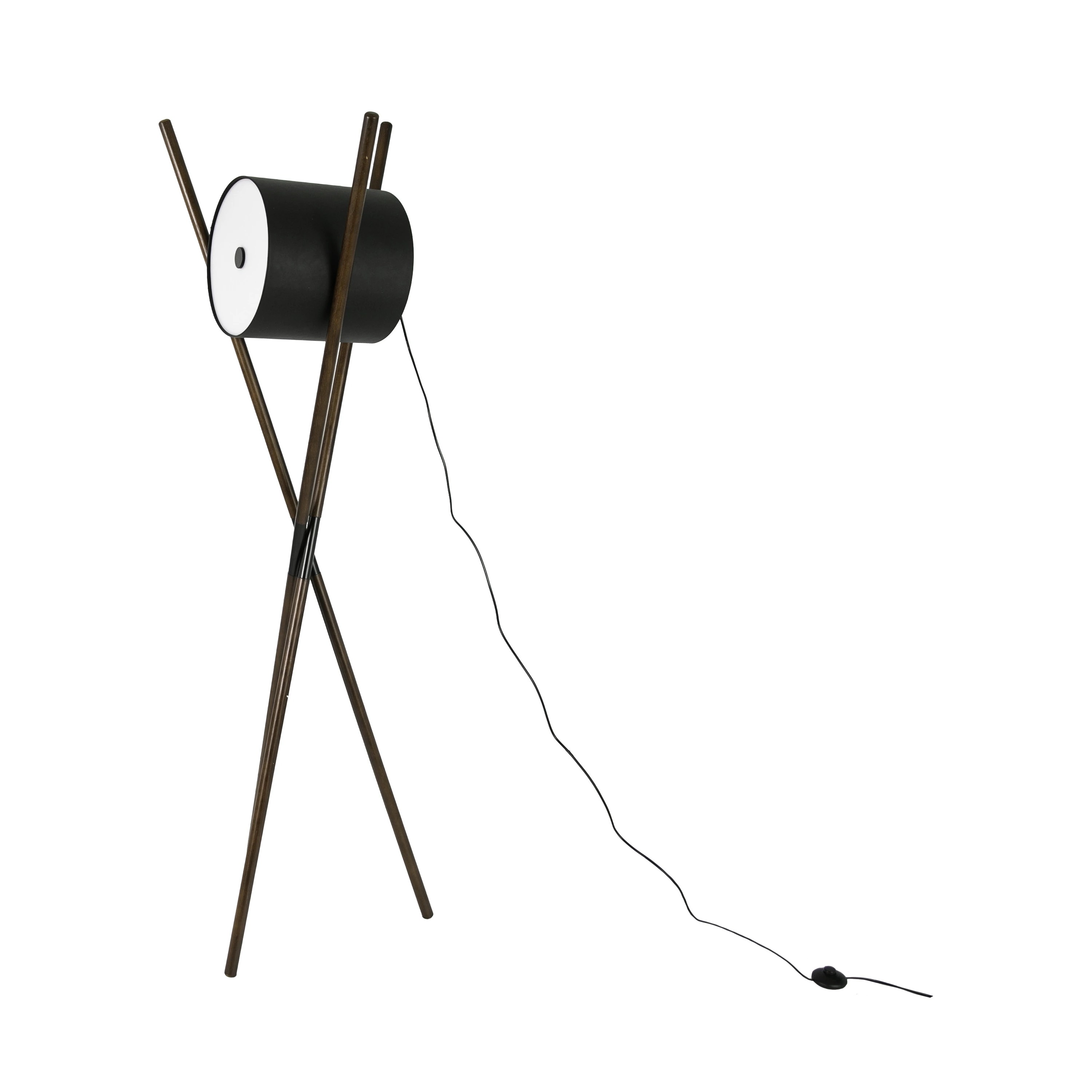 Lampadaire en bois tapissé en similicuir noir et noyer foncé