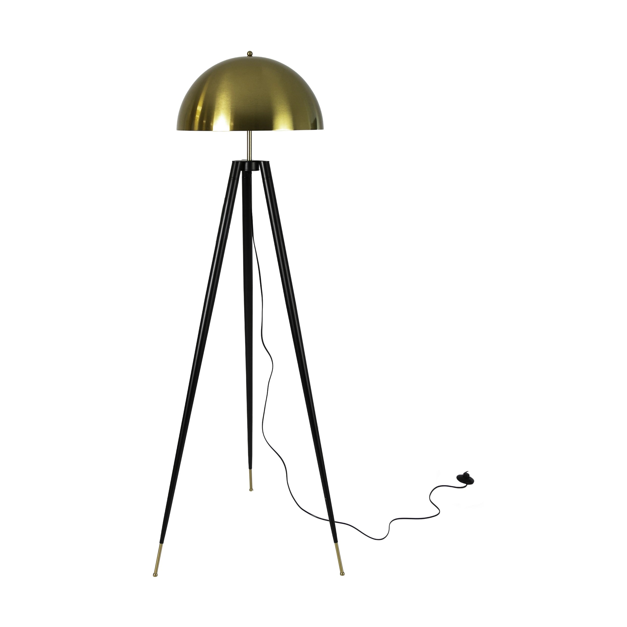 Lampadaire en acier poli doré et acier noir