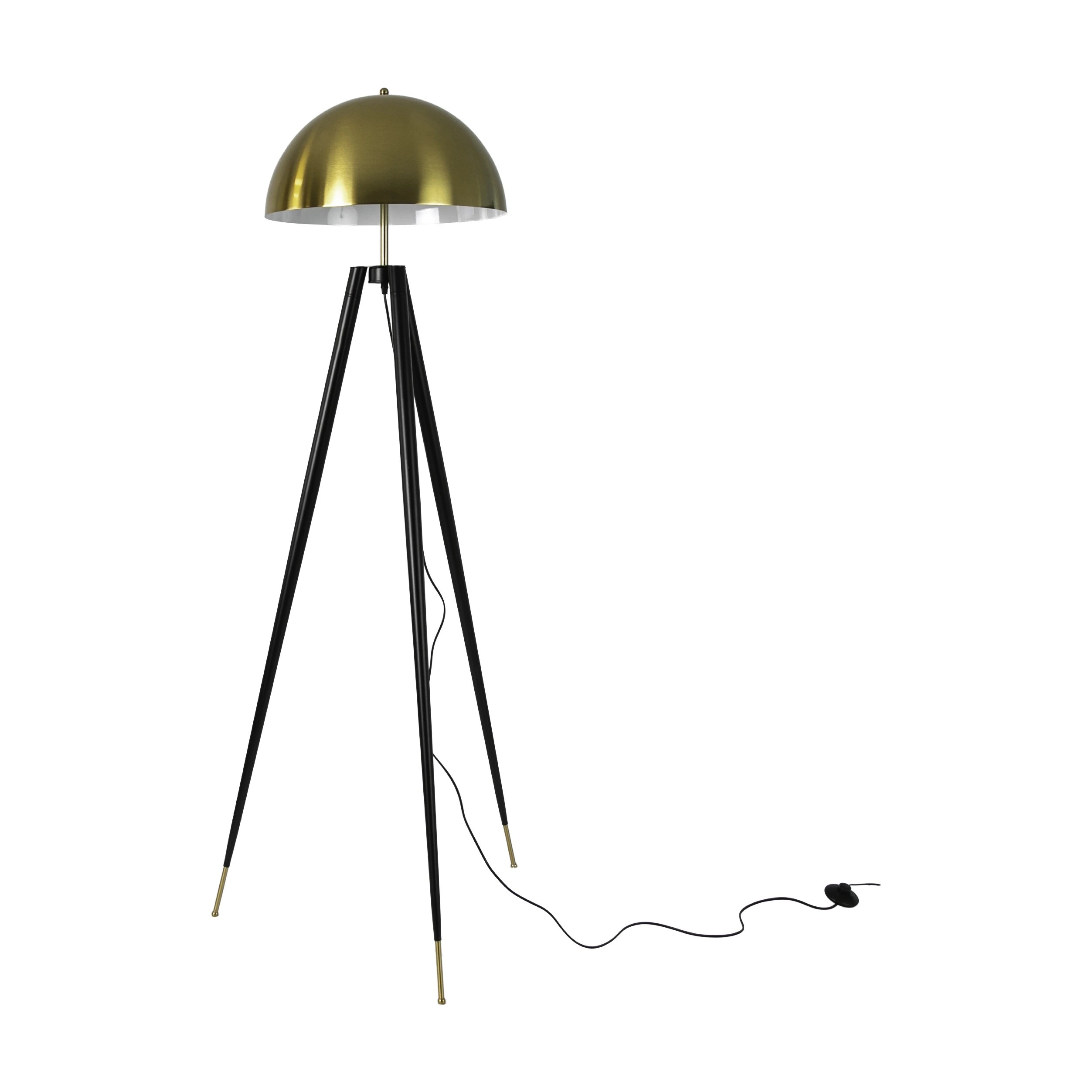 Lampadaire en acier poli doré et acier noir