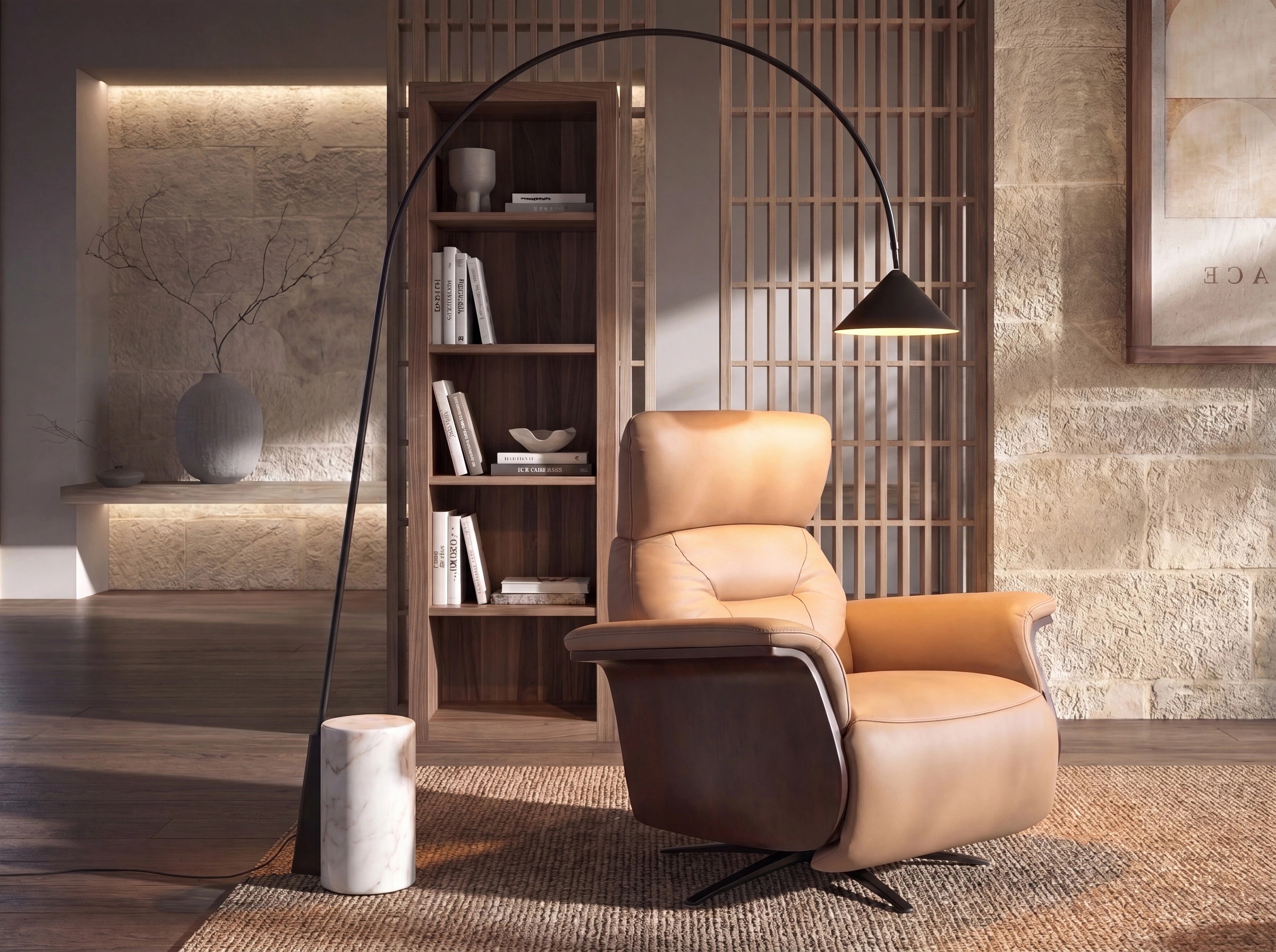 Lampadaire en acier noir avec base en marbre céramique