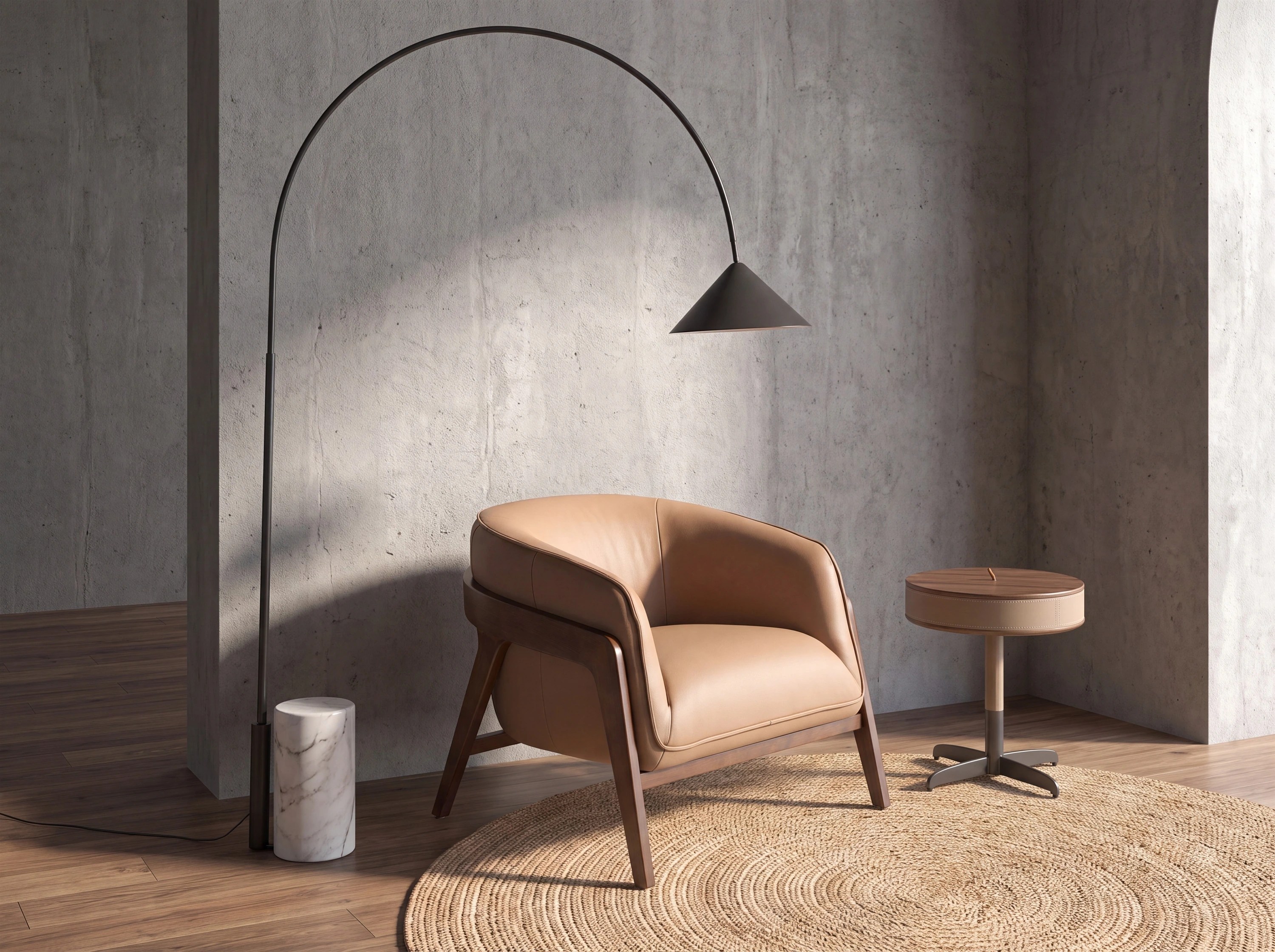 Lampadaire en acier noir avec base en marbre céramique