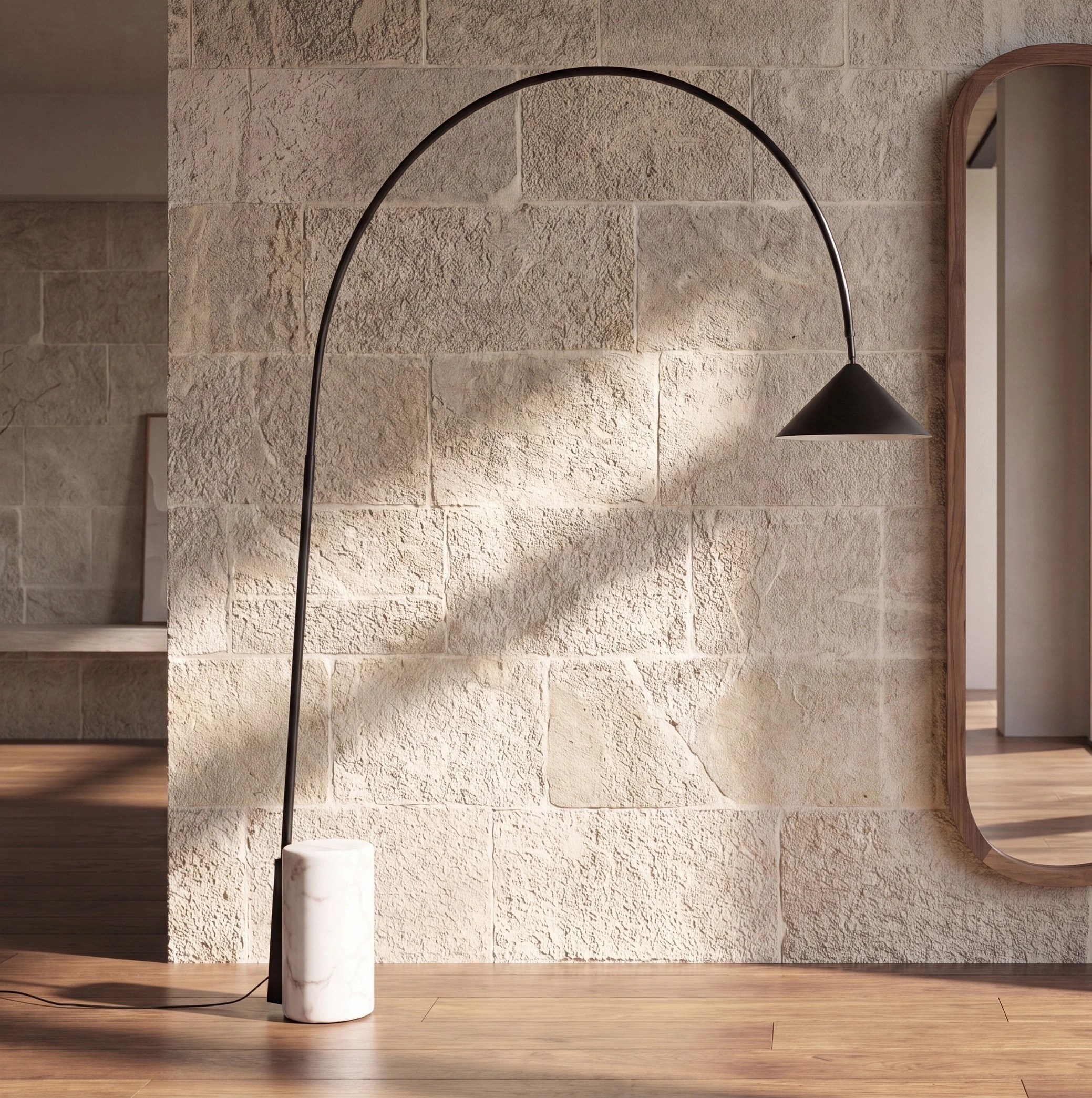 Lampadaire en acier noir avec base en marbre céramique