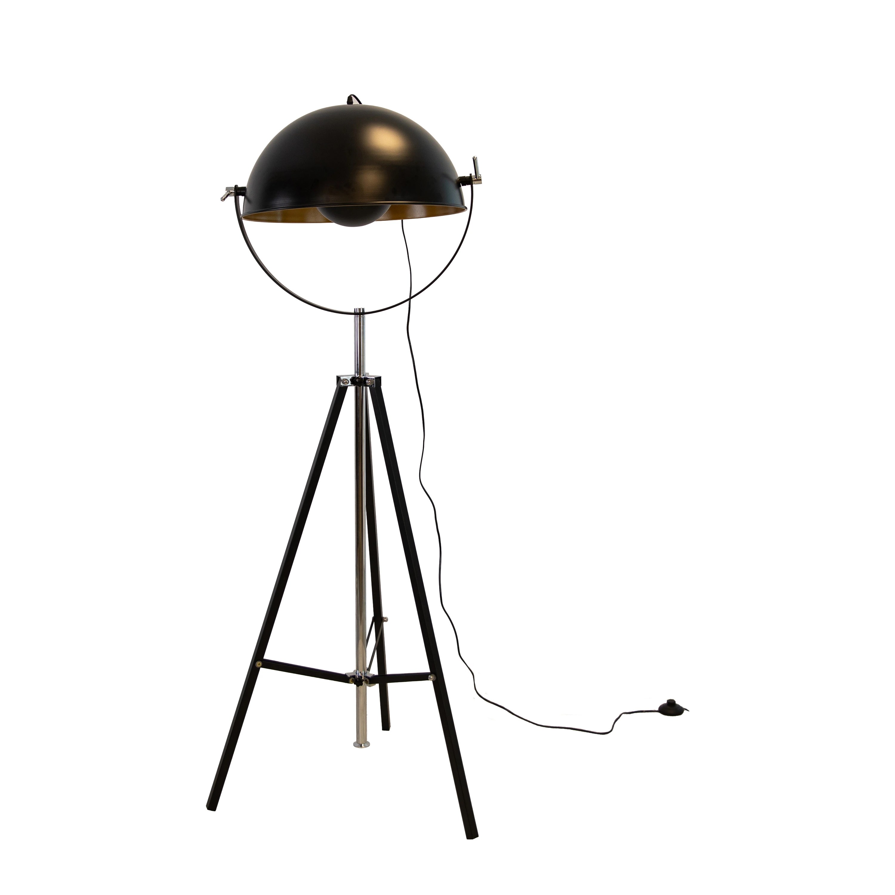 Lampadaire en acier noir et acier doré poli