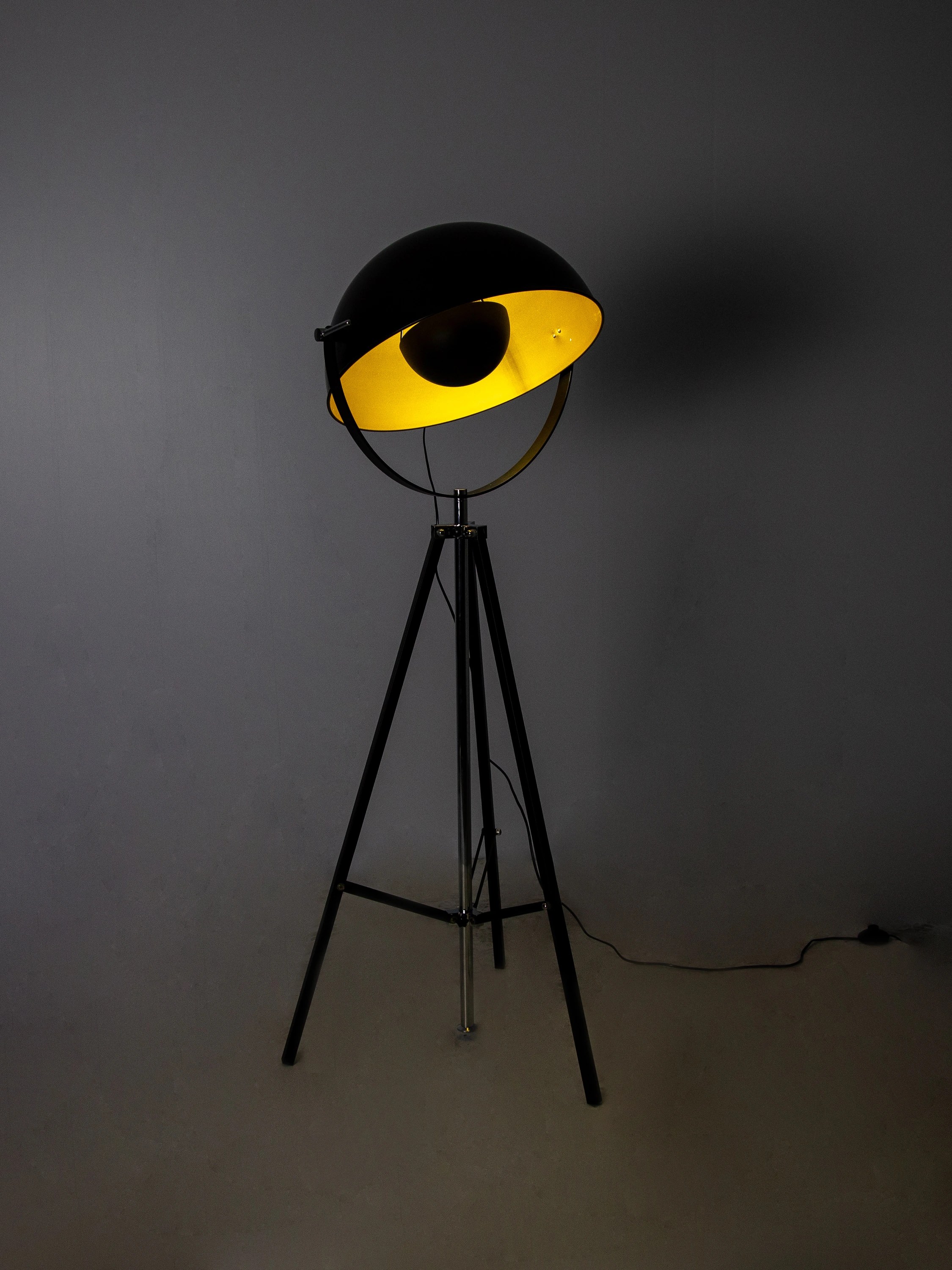 Lampadaire en acier noir et acier doré poli