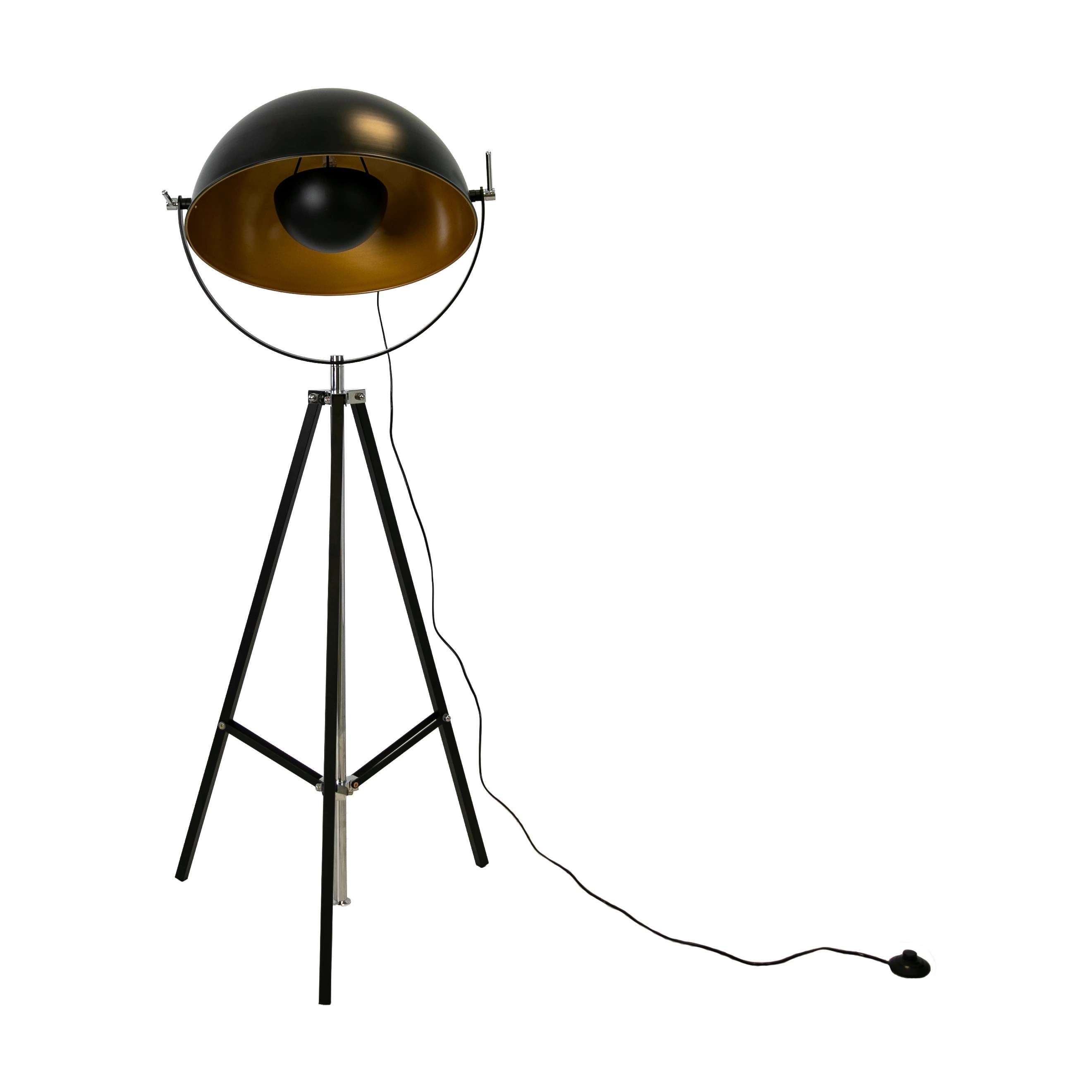 Lampadaire en acier noir et acier doré poli