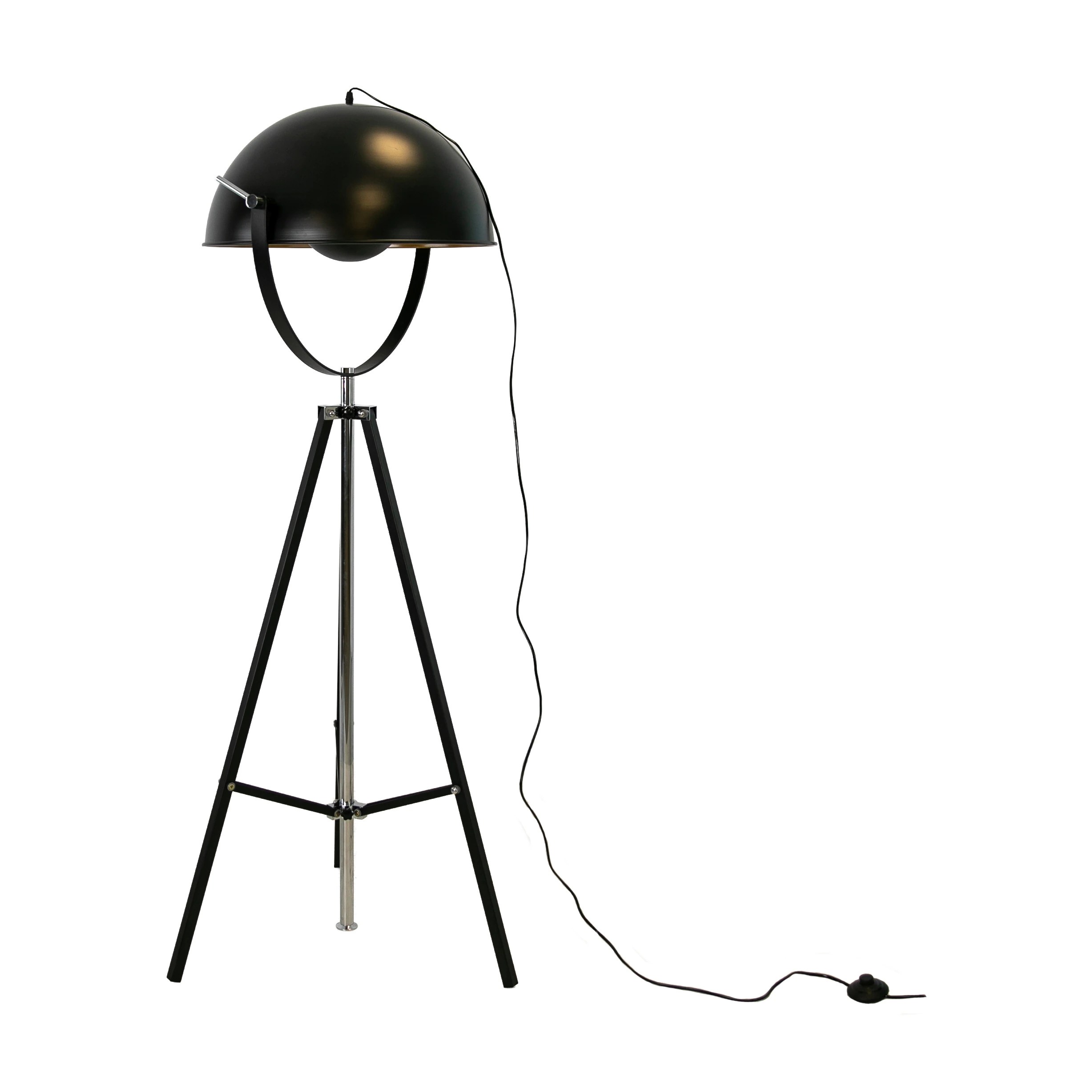 Lampadaire en acier noir et acier doré poli