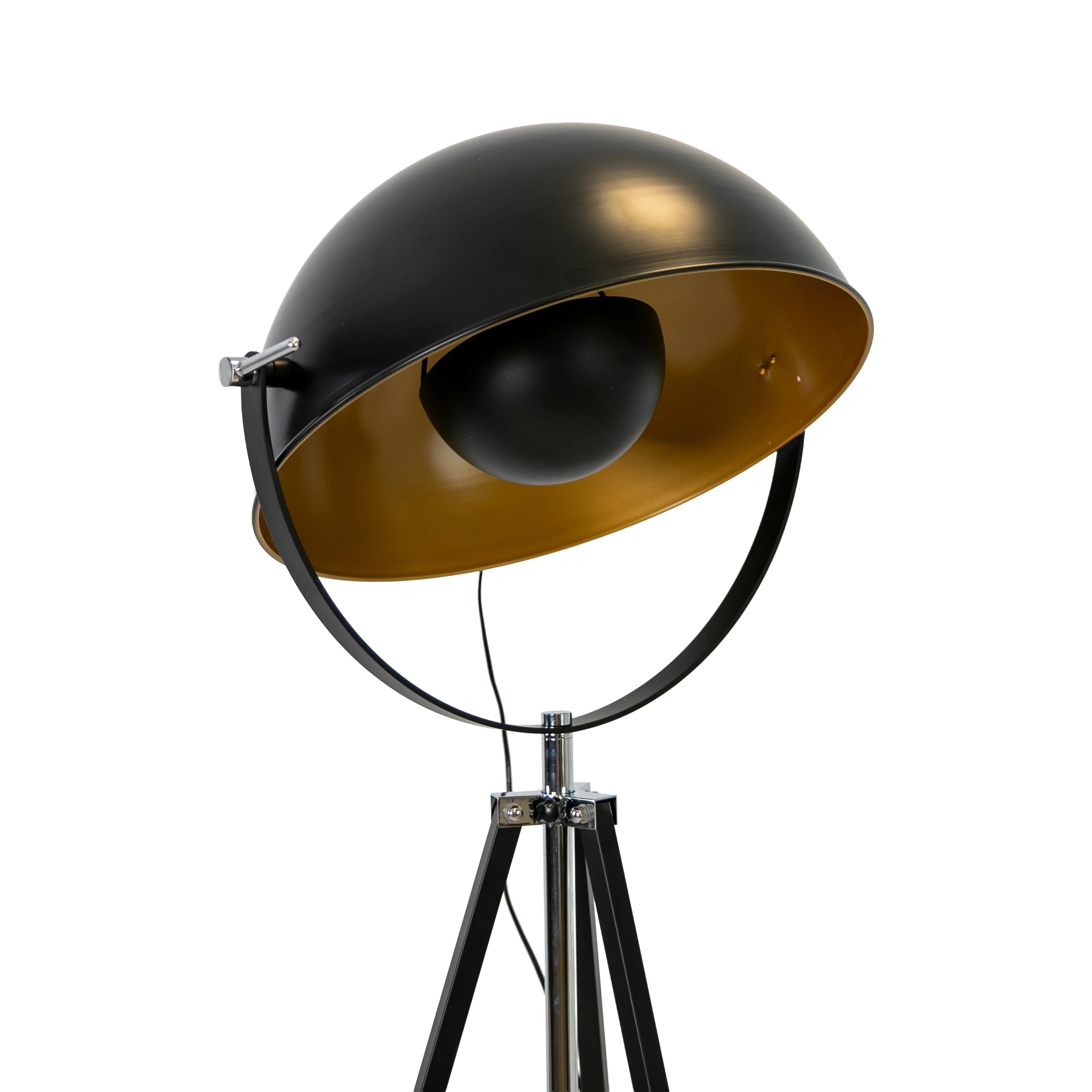 Lampadaire en acier noir et acier doré poli