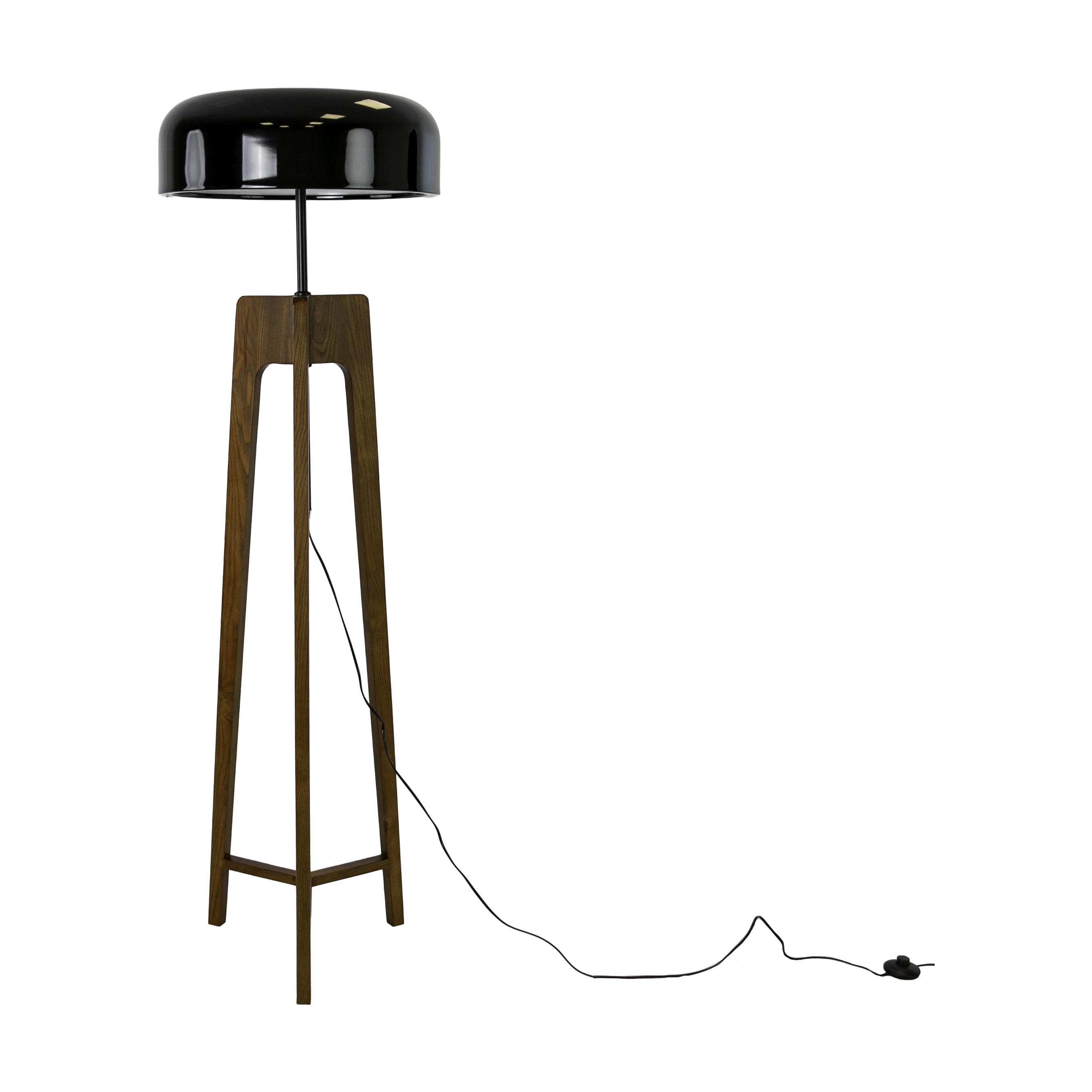 Lampadaire en aluminium noir et blanc et bois de pin couleur noyer