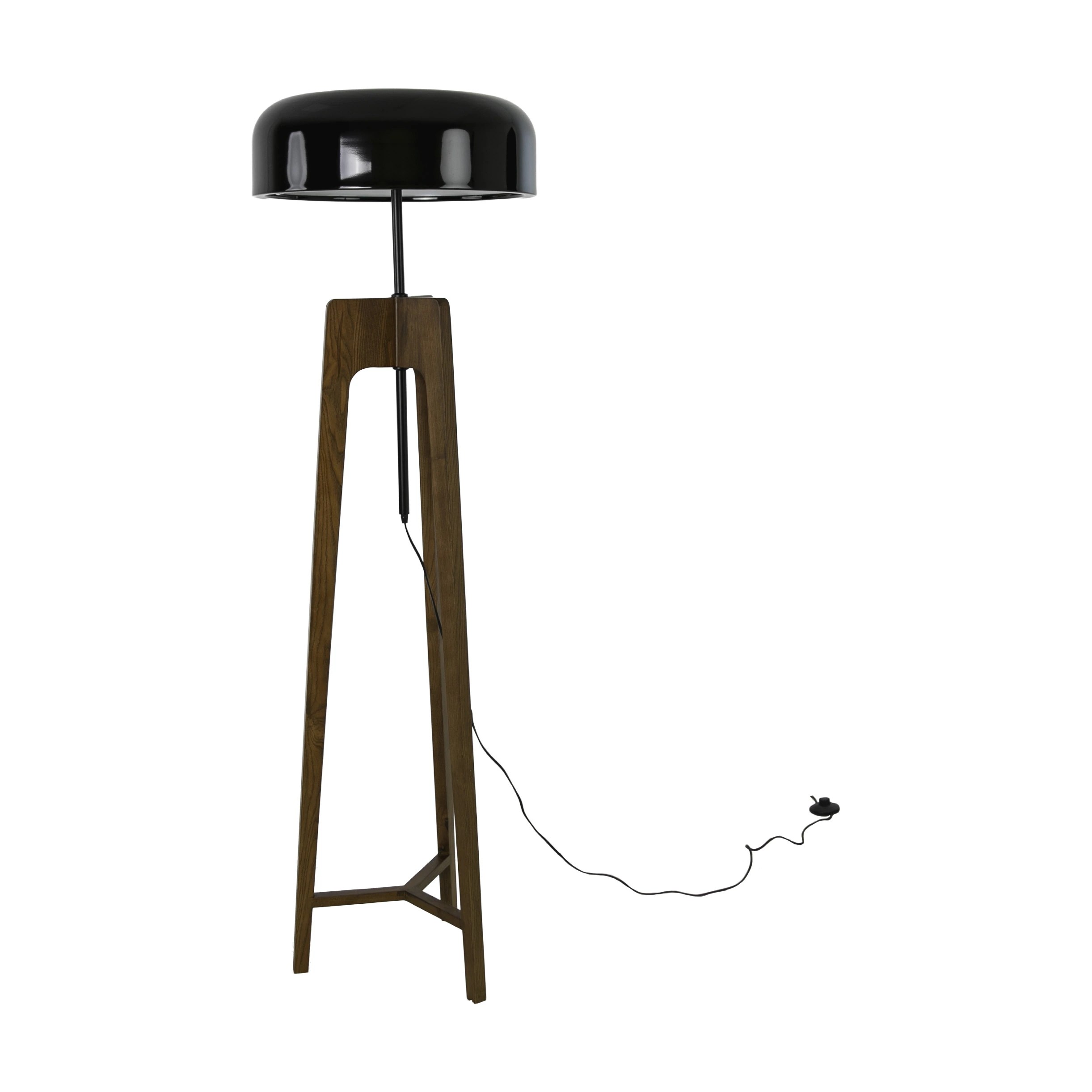 Lampadaire en aluminium noir et blanc et bois de pin couleur noyer