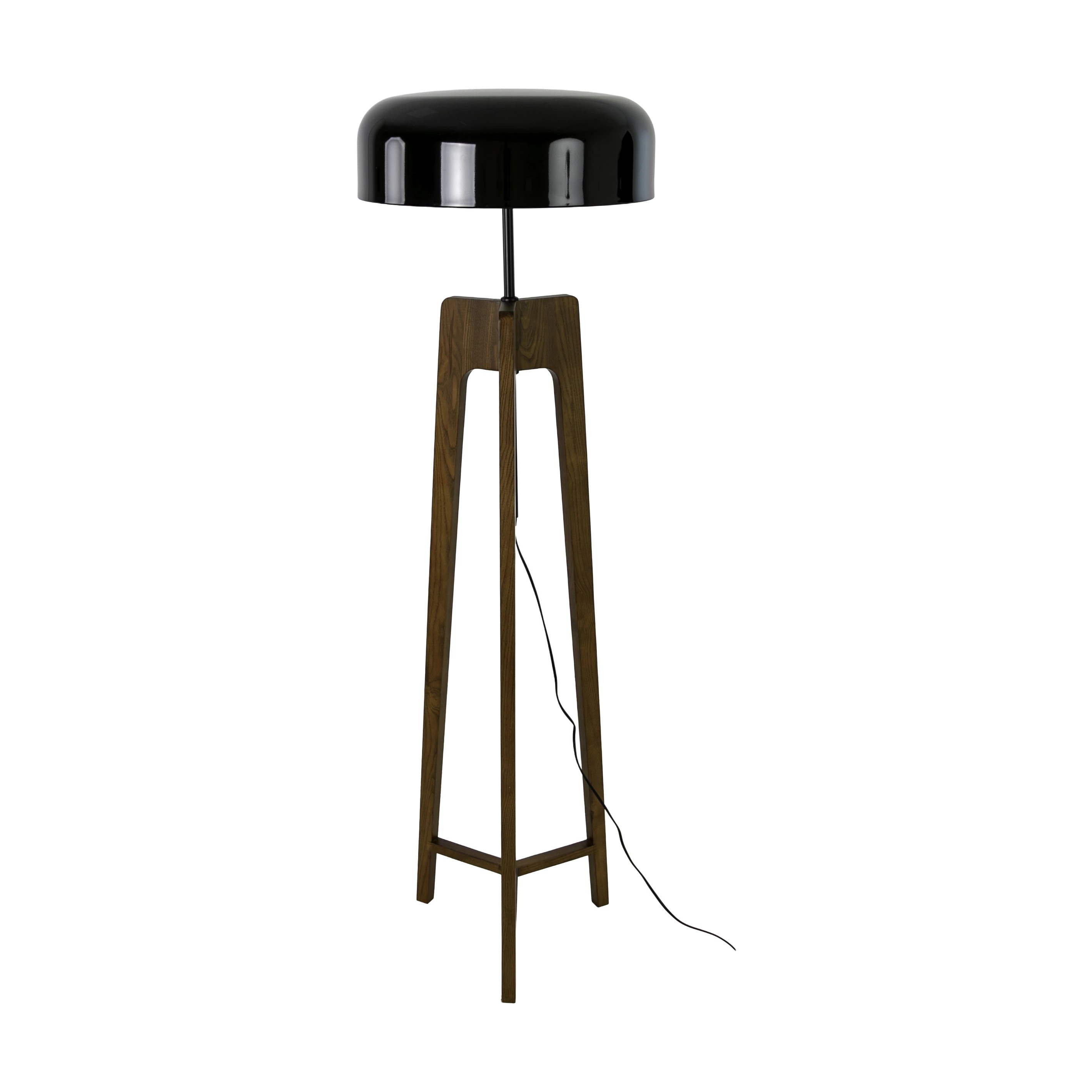 Lampadaire en aluminium noir et blanc et bois de pin couleur noyer