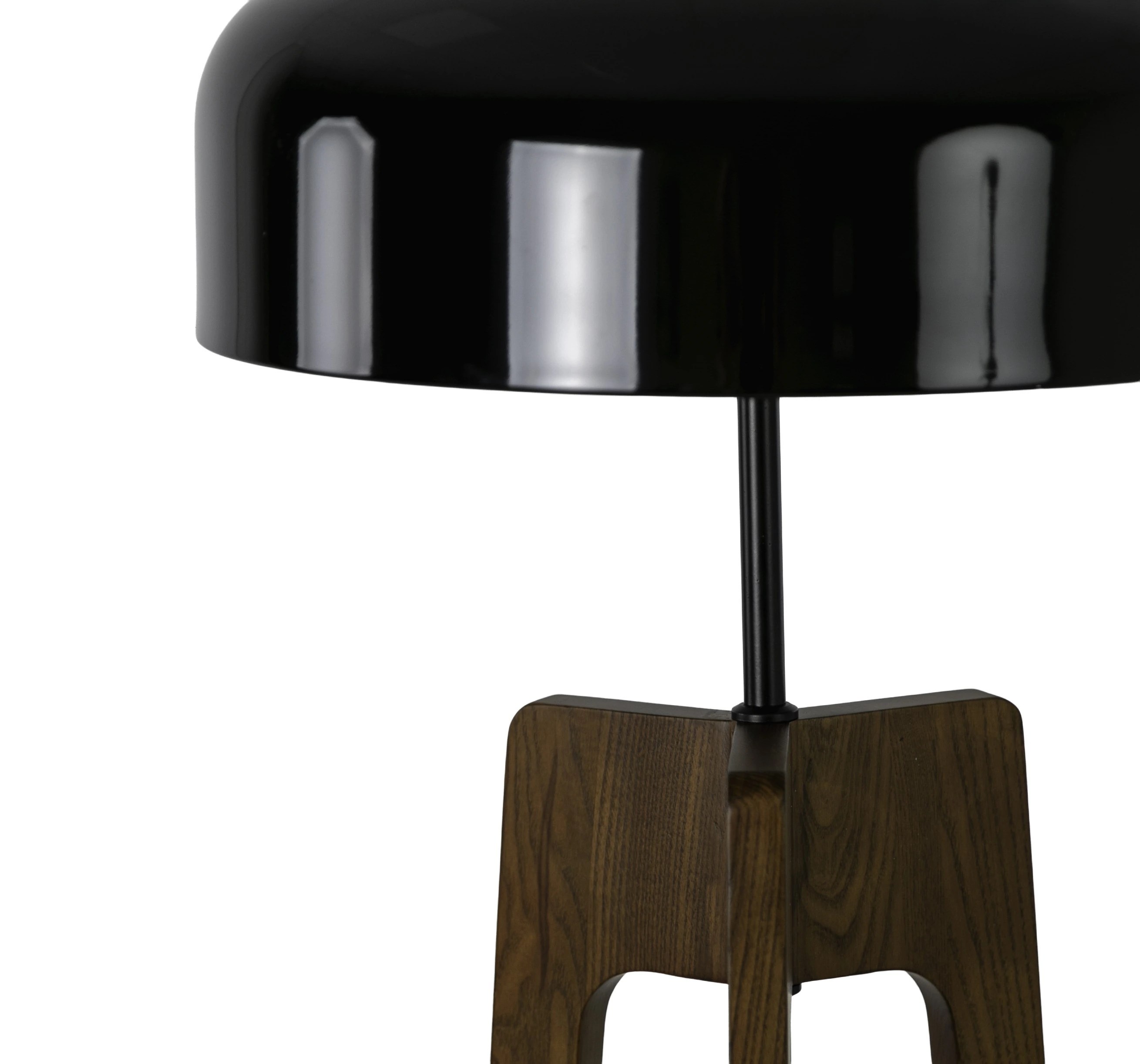Lampadaire en aluminium noir et blanc et bois de pin couleur noyer