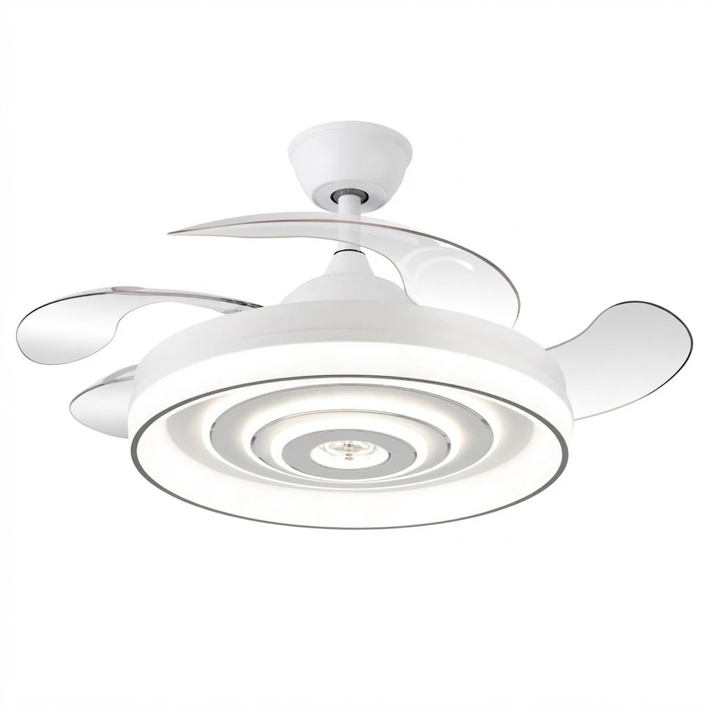 Ventilateur de plafond avec lumière Cascade blanc, 4 pales pliantes – Ø107 cm