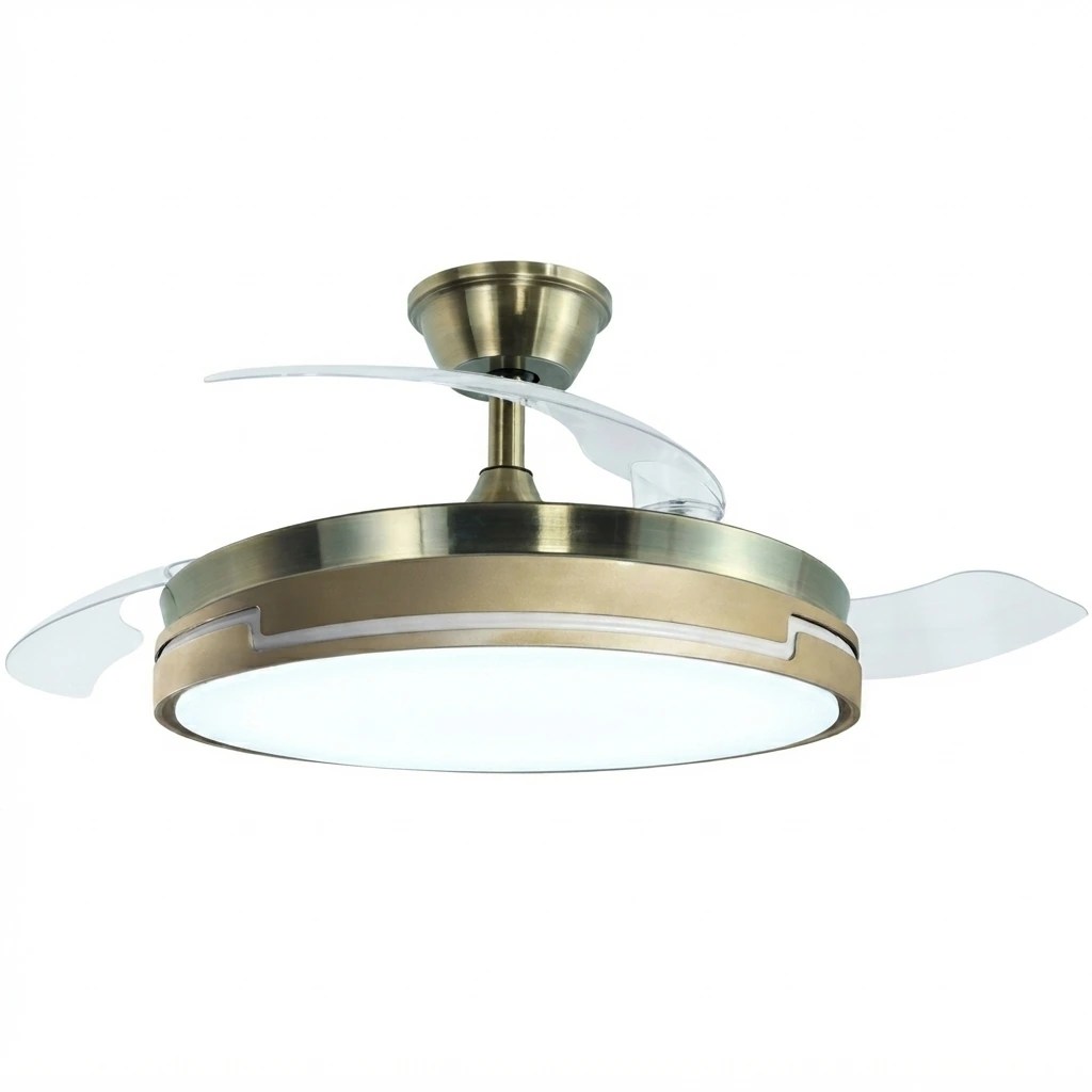Ventilateur de plafond avec lumière, Dreamy couleur cuir, 3 pales pliantes – Ø106 cm