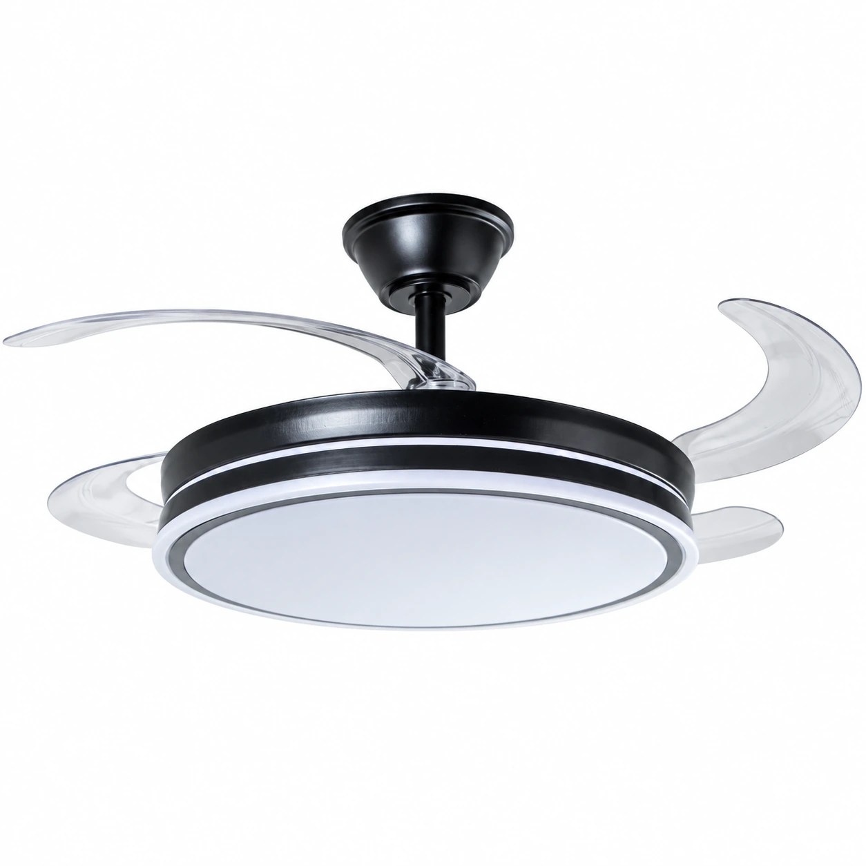 Ventilateur de plafond avec lumière Volturno noir, 4 pales pliantes – Ø106 cm