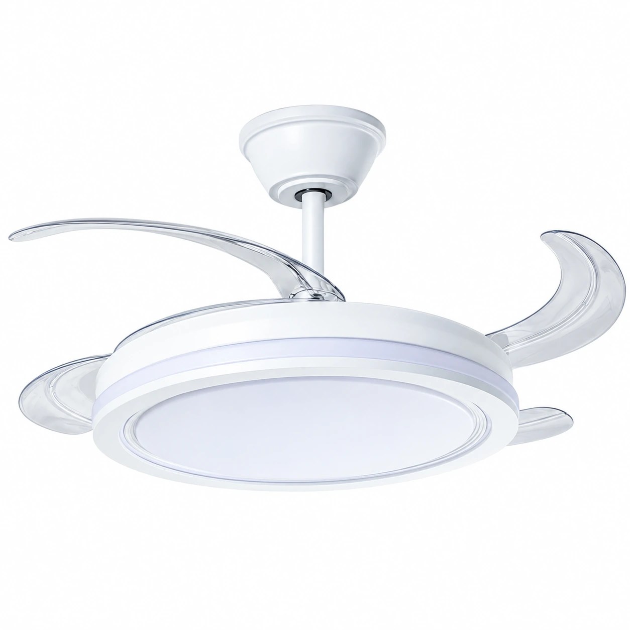 Ventilateur de plafond avec lumière Caelus blanc, 4 pales pliantes – Ø106 cm