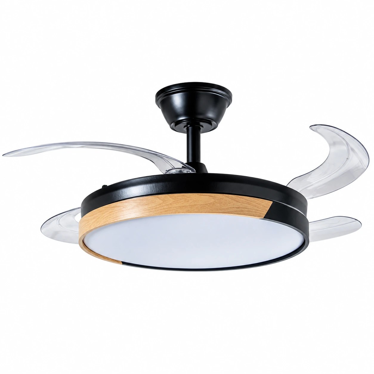 Ventilateur de plafond avec lumière Cibeles noir et bois, 4 pales pliantes – Ø106 cm