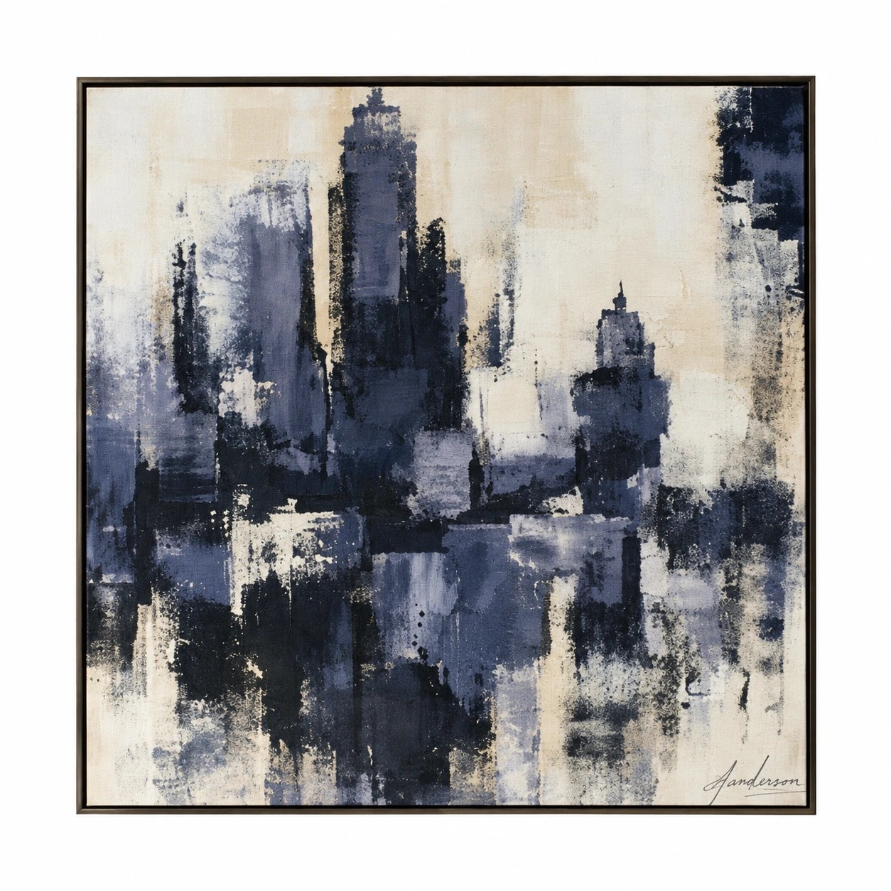 Tableau mural abstrait sur toile avec cadre – 120 x 3,8 x 120 cm