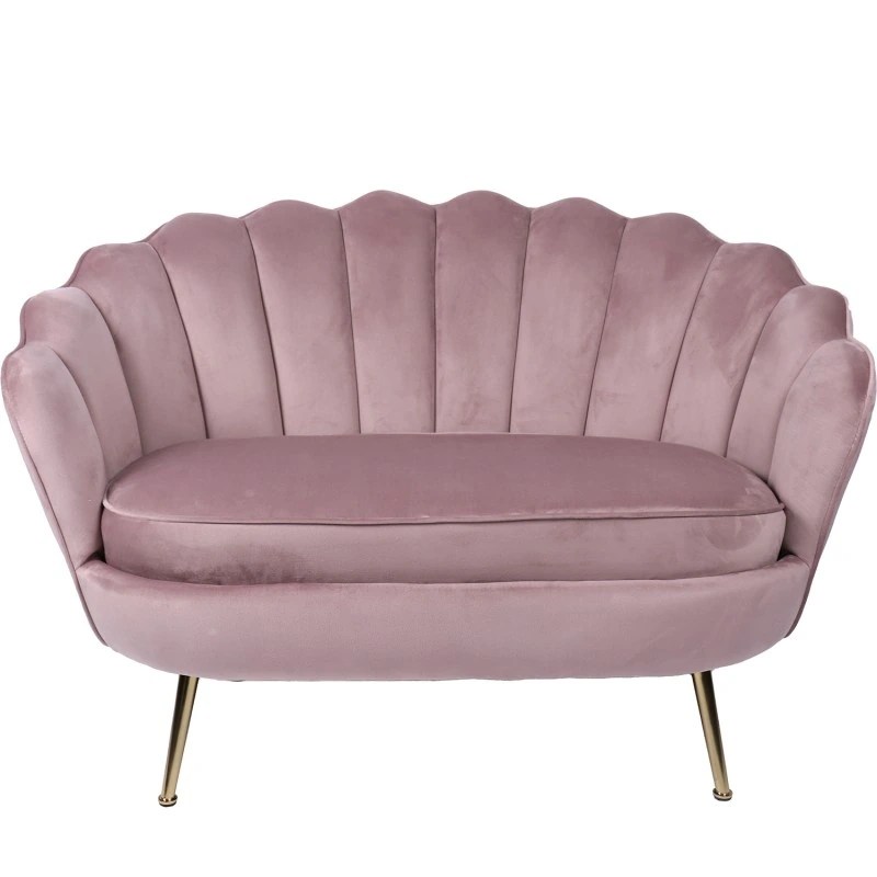 Canapé 2 places en velours mauve pieds en métal doré – 129 x 76 x 87 cm