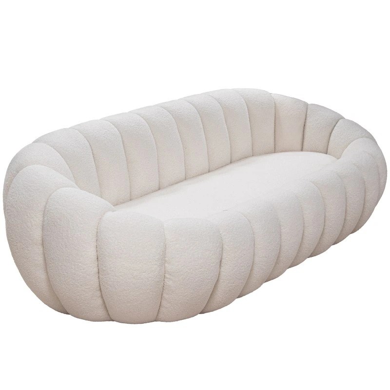 Canapé 3 places en tissu blanc et bois – 199 x 62 x 96 cm