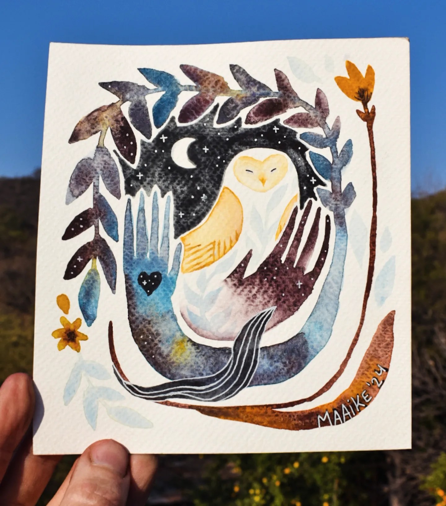 Original Painting "Owl and Moon"