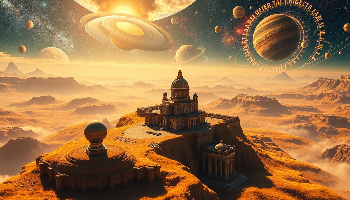 A vast, sweeping landscape depicting the journey of gravitational discovery, from Newton's formative insights to Einstein's groundbreaking theories. In the foreground, a three-dimensional diagram illustrates the key principles of Newtonian gravity, with orbiting planets and the interplay of mass and force. The middle ground features a majestic observatory, a symbol of the scientific revolution, bathed in warm, golden light. In the distance, a kaleidoscope of celestial bodies and cosmic phenomena hint at the complexity of the universe, foreshadowing the paradigm shift towards Einstein's revolutionary General Relativity. The scene is rendered with a cinematic, almost dreamlike quality, capturing the awe and wonder of humanity's relentless pursuit to unravel the mysteries of the cosmos.