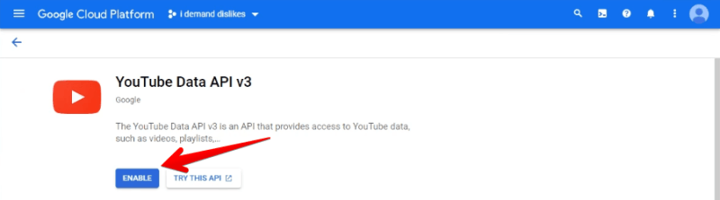 enable youtube data api v3