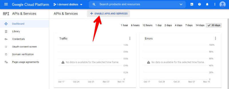 klik enable apis and services