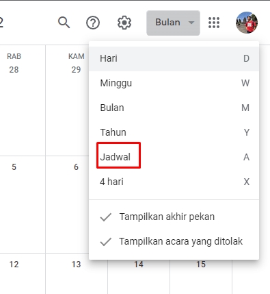 menu jadwal