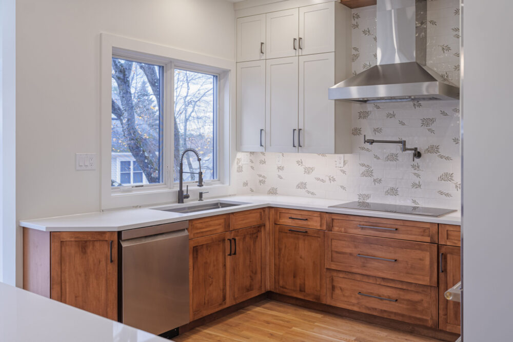 Custom kitchen cabinetry and botanical tile backsplash in a Lexington MA kitchen renovation Custom kitchen cabinetry and botanical tile backsplash in a Lexington MA kitchen renovation