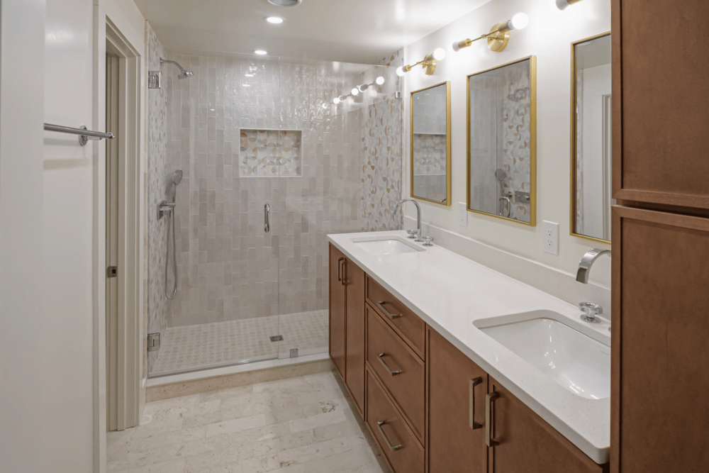 Bathroom remodel with double vanity and walk in tile shower in Lexington MA Bathroom remodel with double vanity and walk in tile shower in Lexington MA
