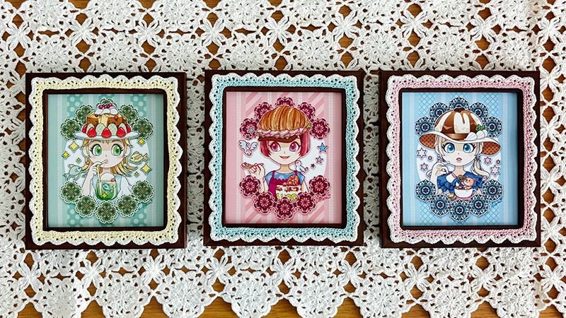 オリジナル額装作品「フレンチトーストな帽子」「クロワッサンサンドな帽子」「アフォガードな帽子」